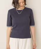 【アメリカンホリック/AMERICAN HOLIC】の袖口バイカラー半袖ニットプルオーバー Navy|ID: prp329100004599664 ipo3291000000035644992