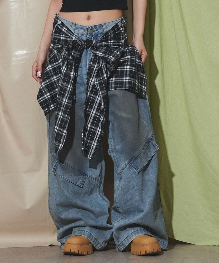 【ウィゴー/WEGO】のフェイクシャツスリーブデニム インテリア・キッズ・メンズ・レディースファッション・服の通販 founy(ファニー) https://founy.com/ ファッション Fashion レディースファッション Fashion for Women パンツ Pants & Trousers デニムパンツ・ジーンズ・美脚デニム Denim Jeans & Pants ウォッシュ Washed Finish 春 Spring 秋 Autumn シンプル Simple, Minimal スマホ Smartphone, Mobile Device チェック Check, Plaid, Tartan デニム Denim, Jeans Material ドッキング Docking, Mixed Material ビッグ Big, Oversized 冬 Winter / This Winter S/S・春夏 SS, Spring/Summer, Warm Season 新作・新入荷 New Arrivals / New In おすすめ Recommended / Our Picks 夏 Summer |ID: prp329100004599729 ipo3291000000032697946