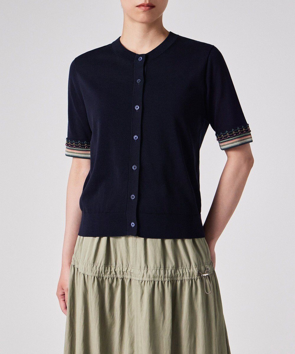 【ポール スミス/Paul Smith】のデザイン ステッチ 半袖 カーディガン インテリア・キッズ・メンズ・レディースファッション・服の通販 founy(ファニー) 　ファッション　Fashion　レディースファッション　Fashion for Women　トップス・カットソー　Cut & Sew Tops　カーディガン・羽織り　Layered Style Cardigans　おすすめ　Recommended / Our Picks　カーディガン　Cardigan, Knitwear　コンパクト　Compact, Small Size　ジャケット　Jacket, Outerwear　ストライプ　Stripe, Striped Pattern　フェミニン　Feminine, Girly　半袖　Short Sleeve, Half Sleeve　夏　Summer　S/S・春夏　SS, Spring/Summer, Warm Season　A/W・秋冬　Autumn/Winter　羽織　Haori, Light Jacket　ネイビー|ID: prp329100004599747 ipo3291000000033518383