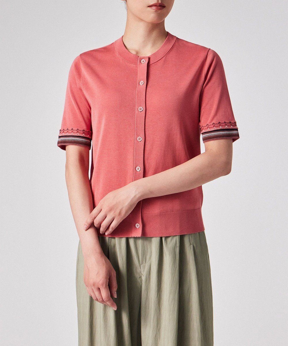 【ポール スミス/Paul Smith】のデザイン ステッチ 半袖 カーディガン インテリア・キッズ・メンズ・レディースファッション・服の通販 founy(ファニー) 　ファッション　Fashion　レディースファッション　Fashion for Women　トップス・カットソー　Cut & Sew Tops　カーディガン・羽織り　Layered Style Cardigans　おすすめ　Recommended / Our Picks　カーディガン　Cardigan, Knitwear　コンパクト　Compact, Small Size　ジャケット　Jacket, Outerwear　ストライプ　Stripe, Striped Pattern　フェミニン　Feminine, Girly　半袖　Short Sleeve, Half Sleeve　夏　Summer　S/S・春夏　SS, Spring/Summer, Warm Season　A/W・秋冬　Autumn/Winter　羽織　Haori, Light Jacket　コーラル|ID: prp329100004599747 ipo3291000000033518385