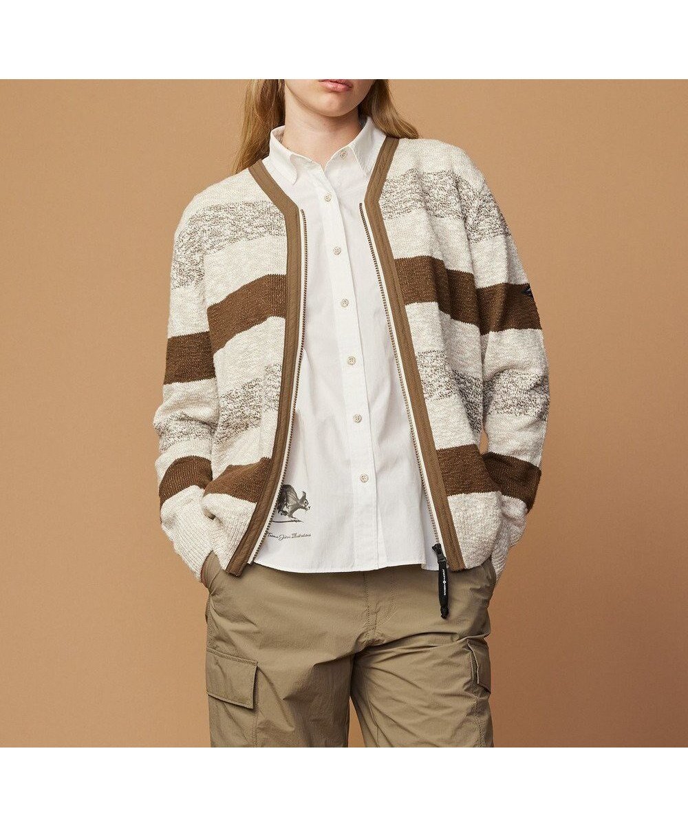 【ジョセフ アブード マウンテン/JOSEPH ABBOUD MOUNTAIN】の【イタリア糸使用】 コットンスラブボーダー Vネック カーディガン インテリア・キッズ・メンズ・レディースファッション・服の通販 founy(ファニー) 　ファッション　Fashion　レディースファッション　Fashion for Women　トップス・カットソー　Cut & Sew Tops　カーディガン・羽織り　Layered Style Cardigans　Vネックトップス　V-Neck Tops / V-Cut Neckline Shirts　イタリア　Italy　カーディガン　Cardigan, Knitwear　ドッキング　Docking, Mixed Material　ボーダー　Border, Stripe　ライナー　Liner, Inner Layer　夏　Summer　春　Spring　S/S・春夏　SS, Spring/Summer, Warm Season　ベージュ系2|ID: prp329100004600488 ipo3291000000032708179
