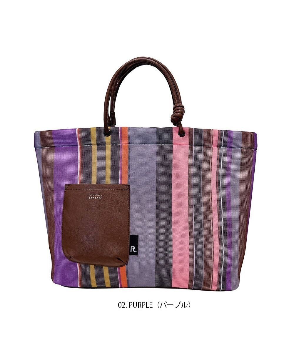 【ルートート/ROOTOTE】の1165【手洗い可能】SC.ミディアム.ウエッファ.ストライプ-A インテリア・キッズ・メンズ・レディースファッション・服の通販 founy(ファニー) 　ファッション　Fashion　レディースファッション　Fashion for Women　バッグ　Bags　カメラ　Camera Accessories　カラフル　Colorful Design　傘　Umbrella, Parasol　ストライプ　Stripe, Striped Pattern　ドット　Polka Dot, Dot Pattern　フェイクレザー　Faux Leather, PU Leather　ボックス　Boxy, Box Shape　ポケット　Pocket, Pocket Detail　ポーチ　Pouch, Small Case　ランダム　Random, Irregular　おすすめ　Recommended / Our Picks　新作・新入荷　New Arrivals / New In　02:パープル|ID: prp329100004600632 ipo3291000000032709294