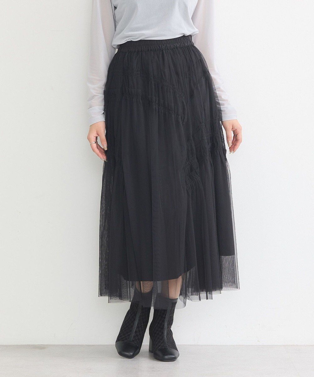 【アースミュージックアンドエコロジー/earth music&ecology】のシャーリングギャザーチュールスカート 人気、トレンドファッション・服の通販 founy(ファニー) 　ファッション　Fashion　レディースファッション　Fashion for Women　スカート　Skirts　おすすめ　Recommended / Our Picks　シアー　Sheer, See-Through　フェミニン　Feminine, Girly　ポケット　Pocket, Pocket Detail　ランダム　Random, Irregular　A/W・秋冬　Autumn/Winter　 other-1|ID: prp329100004600717 ipo3291000000032710109