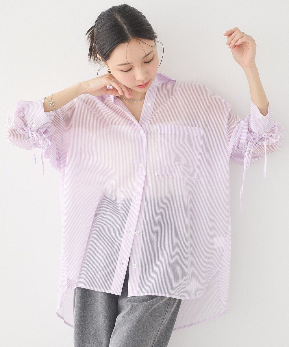 【アースミュージックアンドエコロジー/earth music&ecology】のバックドロストシアーストライプオーバーシャツ 人気、トレンドファッション・服の通販 founy(ファニー) 　ファッション　Fashion　レディースファッション　Fashion for Women　トップス・カットソー　Cut & Sew Tops　シャツ・ブラウス・オフィスカジュアル　Elegant Blouses & Button-Ups　新作・新入荷　New Arrivals / New In　おすすめ　Recommended / Our Picks　ギャザー　Gathered, Ruffled　シンプル　Simple, Minimal　ストライプ　Stripe, Striped Pattern　フロント　Front, Front Design　ヘムライン　Hemline, Bottom Cut　ポケット　Pocket, Pocket Detail　モノトーン　Monotone, Black and White　夏　Summer　春　Spring　S/S・春夏　SS, Spring/Summer, Warm Season　無地　Plain, Solid Color　 other-1|ID: prp329100004600783 ipo3291000000032710429