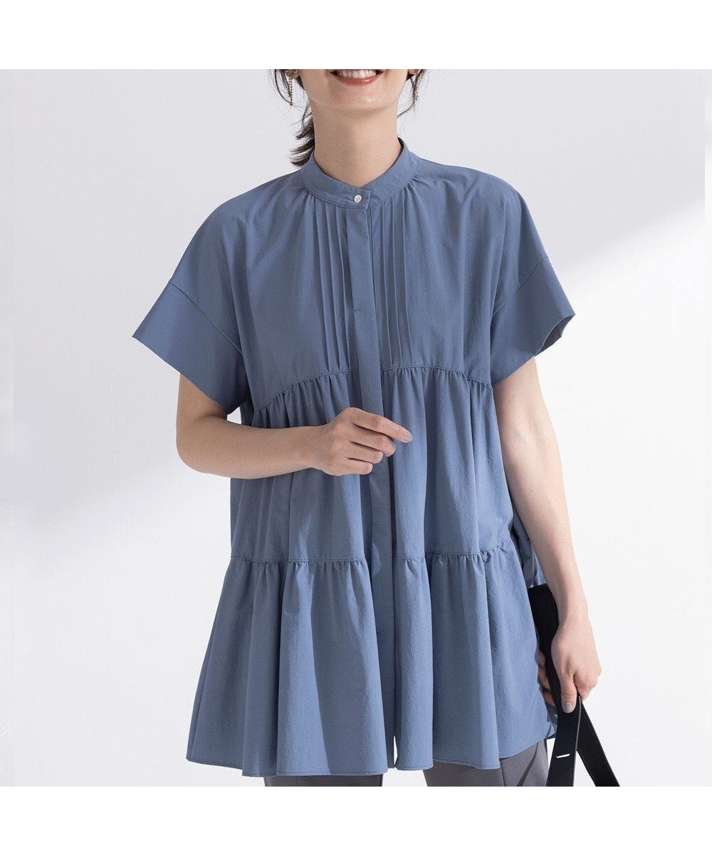 【組曲/KUMIKYOKU】のスーパーライトストレッチティアード ブラウス インテリア・キッズ・メンズ・レディースファッション・服の通販 founy(ファニー) ファッション Fashion レディースファッション Fashion for Women トップス・カットソー Cut & Sew Tops シャツ・ブラウス・オフィスカジュアル Elegant Blouses & Button-Ups 春 Spring ギャザー Gathered, Ruffled スタンド Stand Collar, Upright Stand ストレッチ Stretch, Stretchy Fabric セットアップ Set-Up, Coordinated Outfit デニム Denim, Jeans Material フェミニン Feminine, Girly フレア Flare, Flared 羽織 Haori, Light Jacket ワイド Wide, Wide Fit S/S・春夏 SS, Spring/Summer, Warm Season 夏 Summer スモーキーブルー系|ID: prp329100004600786 ipo3291000000034640254