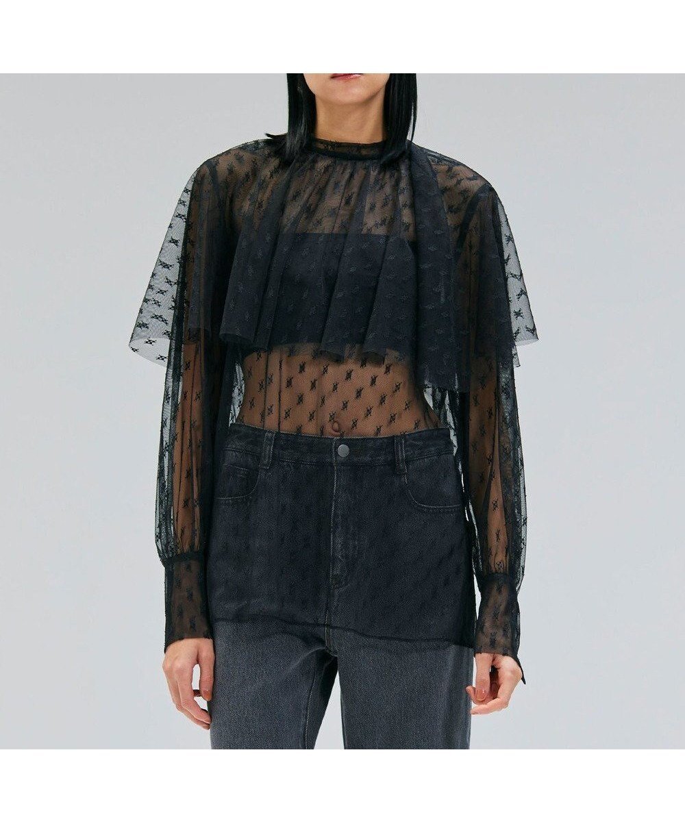 【ベイジ,/BEIGE,】の【洗える・Oggi 11月号掲載】CLOVIS / ケープデザイン総レースブラウス インテリア・キッズ・メンズ・レディースファッション・服の通販 founy(ファニー) 　雑誌掲載アイテム　Magazine Picks & Fashion Features　ファッション雑誌　Fashion Magazines　オッジ　Oggi　ファッション　Fashion　レディースファッション　Fashion for Women　トップス・カットソー　Cut & Sew Tops　シャツ・ブラウス・オフィスカジュアル　Elegant Blouses & Button-Ups　インナー　Innerwear　エレガント 上品　Elegant　オケージョン　Occasion Wear　春　Spring　洗える　Machine Washable　キャミソール　Camisole, Spaghetti Strap Top　11月号　November Issue　シアー　Sheer, See-Through　シャーリング　Shirring, Ruched　スタンド　Stand Collar, Upright Stand　雑誌　Magazine, Fashion Magazine　チュール　Tulip, Tulip Motif　デニム　Denim, Jeans Material　モチーフ　Motif, Design Theme　レース　Lace, Lace Fabric　ロマンティック　Romantic, Feminine Style　S/S・春夏　SS, Spring/Summer, Warm Season　夏　Summer　Black|ID: prp329100004600797 ipo3291000000033641230