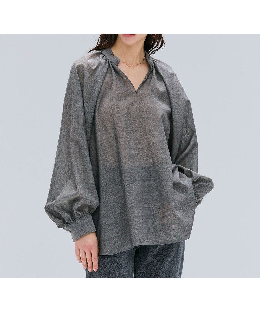【ベイジ,/BEIGE,】の【洗える】MOYE / シアーウールパフスリーブブラウス インテリア・キッズ・メンズ・レディースファッション・服の通販 founy(ファニー) 　ファッション　Fashion　レディースファッション　Fashion for Women　トップス・カットソー　Cut & Sew Tops　シャツ・ブラウス・オフィスカジュアル　Elegant Blouses & Button-Ups　洗える　Machine Washable　サマー　Summer, Summer Style　定番　Standard, Basic Item　人気　Popular, Best Seller　ロング　Long, Long-Length　A/W・秋冬　Autumn/Winter　S/S・春夏　SS, Spring/Summer, Warm Season　夏　Summer　エレガント 上品　Elegant　Charcoal|ID: prp329100004600798 ipo3291000000033069058