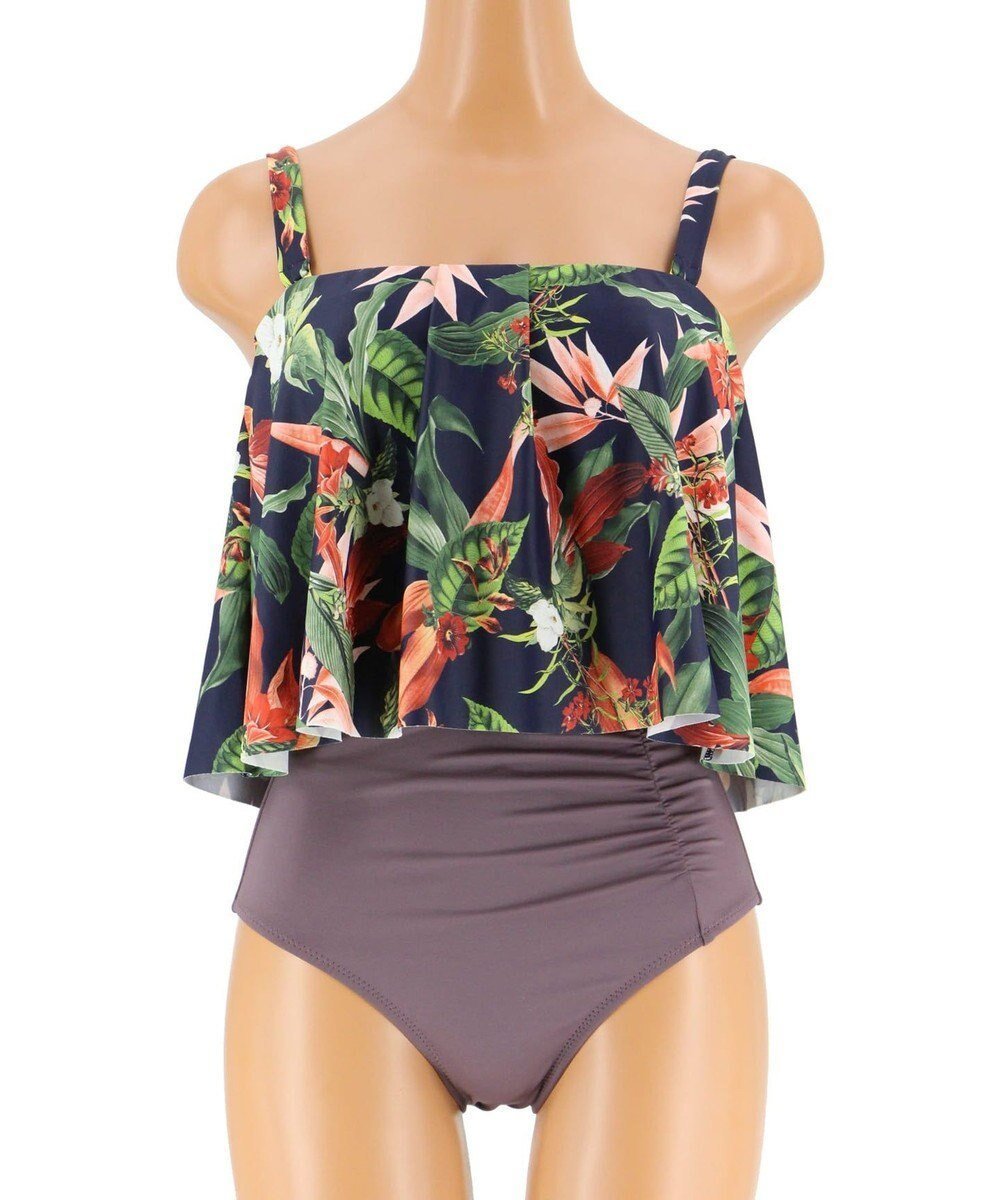 【三愛水着楽園/San-ai Resort】の【SALE】【Coral veil】Lily Garden ワンピ見えハイウエスト ビキニ 9号/11号 インテリア・キッズ・メンズ・レディースファッション・服の通販 founy(ファニー) 　ファッション　Fashion　レディースファッション　Fashion for Women　水着　Swimwear　レディース水着・ビーチウェア　Swimwear & Beachwear　アンダー　Underwear Essentials　ギャザー　Gathered, Ruffled　ショーツ　Shorts, Short Pants　スタイリッシュ　Stylish, Fashionable　セパレート　Separate, Two-Piece　トレンド　Trend, Trending Now　ビキニ　Bikini, Two-Piece Swimsuit　フィット　Fit, Slim Fit　フレア　Flare, Flared　ボタニカル　Botanical, Floral Pattern　ボトム　Bottoms, Lower Wear　夏　Summer　S/S・春夏　SS, Spring/Summer, Warm Season　水着　Swimsuit, Swimwear　A/W・秋冬　Autumn/Winter　ネイビー|ID: prp329100004601697 ipo3291000000032717574