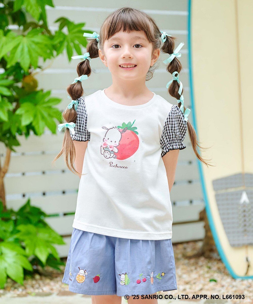 【エニファム/any FAM / KIDS】の【any FAM ×サンリオキャラクターズ】パフスリーブ Tシャツ インテリア・キッズ・メンズ・レディースファッション・服の通販 founy(ファニー) 　ファッション　Fashion　キッズファッション　Fashion for Kids　トップス・カットソー　Cut & Sew Tops　春　Spring　カットソー　Cut and Sewn Top　キャラクター　Character, Licensed Characters　キュロット　Culottes, Wide Shorts　サッカー　Seersucker, Summer Fabric　スパンコール　Sequins, Sequin Embellishment　スリーブ　Sleeve, Long Sleeve / Short Sleeve　ネックレス　Necklace, Pendant Necklace　人気　Popular, Best Seller　ビジュー　Bijou, Jewel-like Accent　フロント　Front, Front Design　プリント　Print, Printed Pattern　リボン　Ribbon, Bow　S/S・春夏　SS, Spring/Summer, Warm Season　新作・新入荷　New Arrivals / New In　おすすめ　Recommended / Our Picks　夏　Summer　ポチャッコ×オフホワイト|ID: prp329100004601700 ipo3291000000032717584