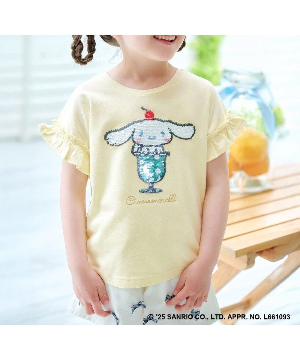【エニィ/ANY / KIDS】の【any FAM ×サンリオキャラクターズ】ミラクルスパンコール Tシャツ インテリア・キッズ・メンズ・レディースファッション・服の通販 founy(ファニー) 　ファッション　Fashion　キッズファッション　Fashion for Kids　トップス・カットソー　Cut & Sew Tops　春　Spring　洗える　Machine Washable　カットソー　Cut and Sewn Top　ガーリー　Girly, Feminine Style　キャラクター　Character, Licensed Characters　キュロット　Culottes, Wide Shorts　スパンコール　Sequins, Sequin Embellishment　スリーブ　Sleeve, Long Sleeve / Short Sleeve　ネックレス　Necklace, Pendant Necklace　フリル　Frill, Ruffle　S/S・春夏　SS, Spring/Summer, Warm Season　おすすめ　Recommended / Our Picks　夏　Summer　シナモロール×クリーム|ID: prp329100004601702 ipo3291000000035614692