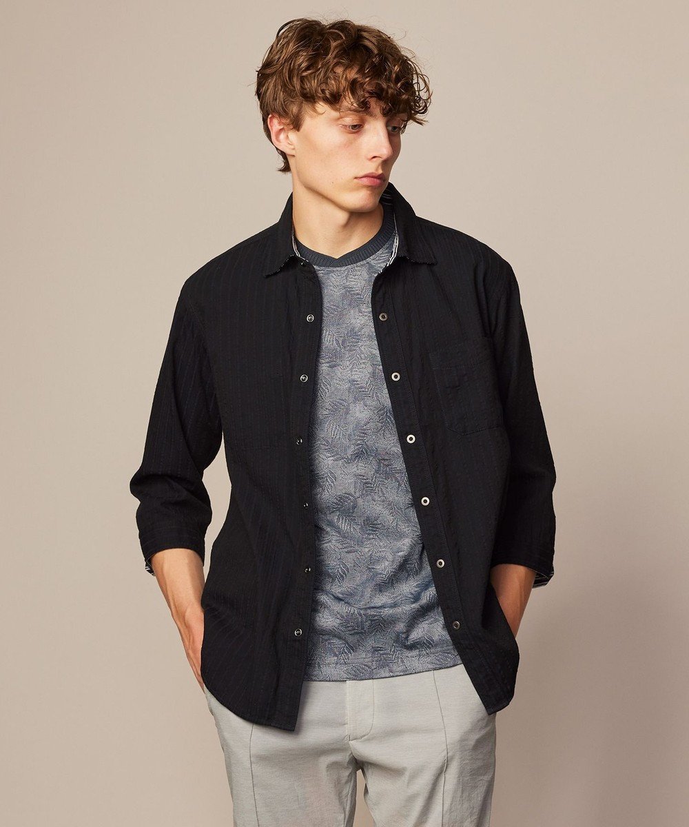 【ジョセフ アブード/JOSEPH ABBOUD / MEN】の【オーガニックコットン/サスティナブル】JOE COTTON プリッセリバー リバーシブル シャツ インテリア・キッズ・メンズ・レディースファッション・服の通販 founy(ファニー) 　ファッション　Fashion　メンズファッション　Fashion for Men　トップス・カットソー　Cut & Sew Tops　メンズシャツ　Shirts　サッカー　Seersucker, Summer Fabric　ドット　Polka Dot, Dot Pattern　リバーシブル　Reversible, Two-Sided　ワイヤー　Wire, Wired Bra　再入荷　Restock / Back in Stock　夏　Summer　春　Spring　S/S・春夏　SS, Spring/Summer, Warm Season　ネイビー系1|ID: prp329100004601784 ipo3291000000032718157