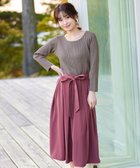 【ティアクラッセ/Tiaclasse】の【洗える】異素材を組み合わせたミモレ丈リブコンビワンピース モカ×ピンク|ID: prp329100004601985 ipo3291000000032720062