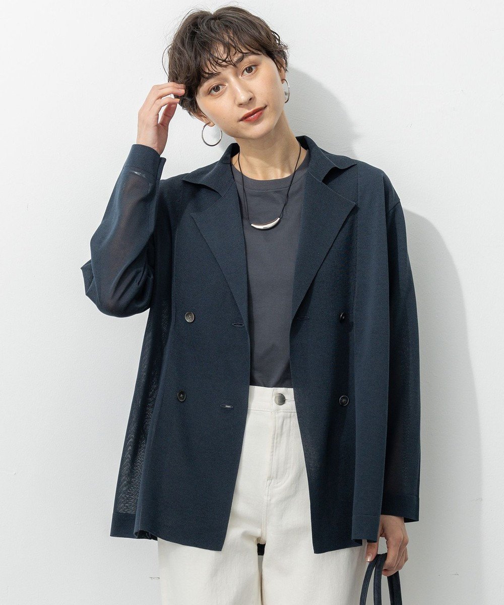 【23区/NIJYUSANKU】の【一部先行予約/洗える】シアー ダブルブレスト ニット ジャケット インテリア・キッズ・メンズ・レディースファッション・服の通販 founy(ファニー) 　ファッション　Fashion　レディースファッション　Fashion for Women　アウター　Coat / Outerwear Collection　レディースジャケット・軽アウター　Jackets　テーラードジャケット / 通勤・きれいめスタイル　Tailored Jackets & Blazers　洗える　Machine Washable　シアー　Sheer, See-Through　ジャケット　Jacket, Outerwear　ダウン　Down, Puffer　ダブル　Double, Double-Breasted　デニム　Denim, Jeans Material　A/W・秋冬　Autumn/Winter　新作・新入荷　New Arrivals / New In　夏　Summer　2025年　2025　2025-2026秋冬・A/W　Autumn/Winter 2025–26 AW25–26　ネイビー系|ID: prp329100004602192 ipo3291000000032721942