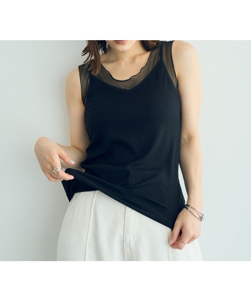 【イェッカ ヴェッカ/YECCA VECCA】のチュールMIXリブインナー インテリア・キッズ・メンズ・レディースファッション・服の通販 founy(ファニー) 　ファッション　Fashion　レディースファッション　Fashion for Women　トップス・カットソー　Cut & Sew Tops　おすすめ　Recommended / Our Picks　インナー　Innerwear　カーディガン　Cardigan, Knitwear　タンク　Tank Top, Sleeveless Top　チュール　Tulip, Tulip Motif　トレンド　Trend, Trending Now　フィット　Fit, Slim Fit　ポケット　Pocket, Pocket Detail　夏　Summer　S/S・春夏　SS, Spring/Summer, Warm Season　A/W・秋冬　Autumn/Winter　Black|ID: prp329100004602483 ipo3291000000032727047