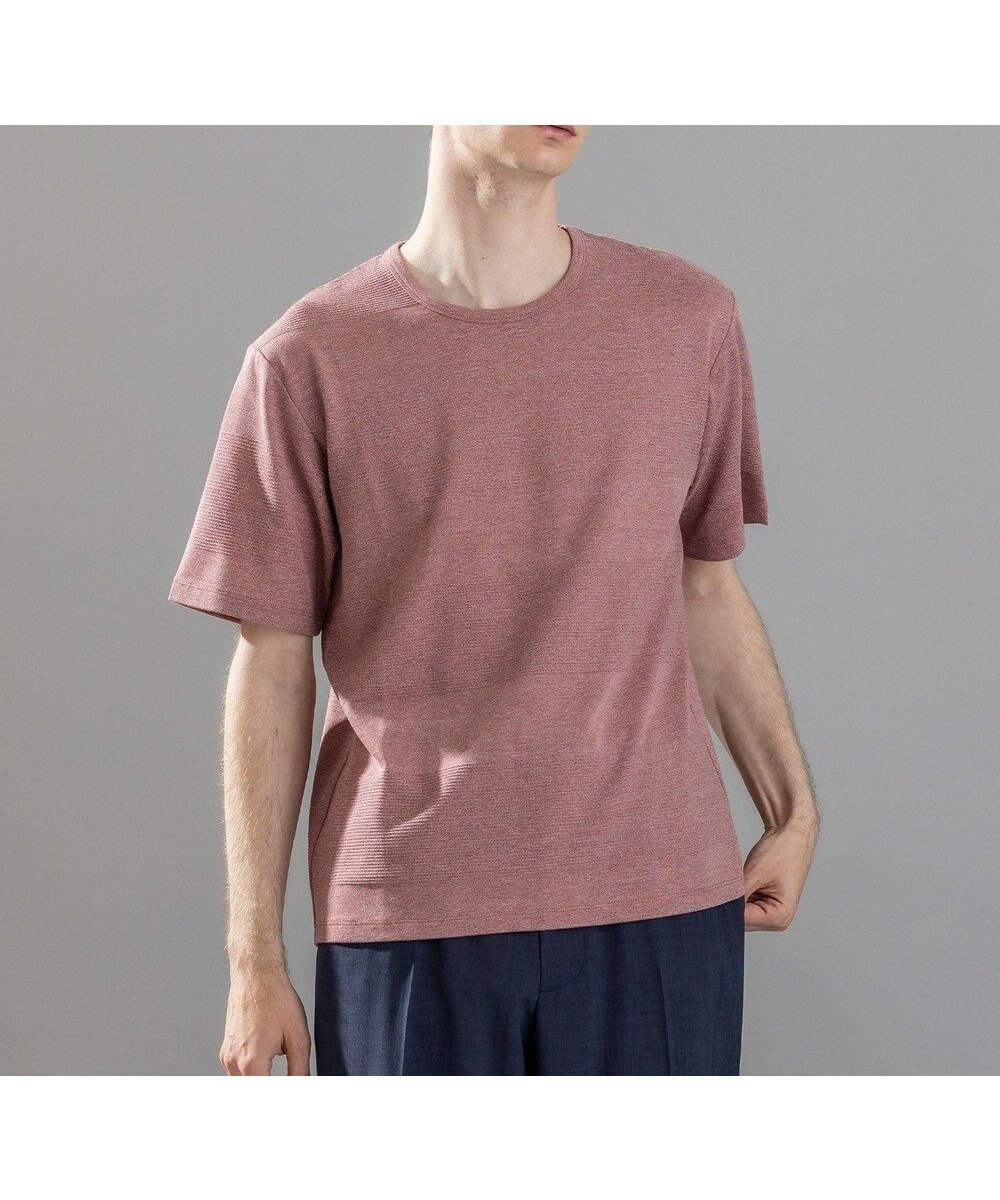 【ジョゼフ オム/JOSEPH HOMME / MEN】の新素材【清涼感/ストレッチ】リンクスメランジジャージー クルーネックカットソー インテリア・キッズ・メンズ・レディースファッション・服の通販 founy(ファニー) 　ファッション　Fashion　メンズファッション　Fashion for Men　トップス・カットソー　Cut & Sew Tops　メンズシャツ　Shirts　インナー　Innerwear　カットソー　Cut and Sewn Top　ストレッチ　Stretch, Stretchy Fabric　ベーシック　Basic, Essential　ボーダー　Border, Stripe　再入荷　Restock / Back in Stock　半袖　Short Sleeve, Half Sleeve　夏　Summer　A/W・秋冬　Autumn/Winter　ピンク系|ID: prp329100004602880 ipo3291000000032733071