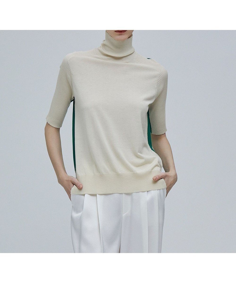 【ベイジ,/BEIGE,】のJULIE / 半袖ニット インテリア・キッズ・メンズ・レディースファッション・服の通販 founy(ファニー) 　ファッション　Fashion　レディースファッション　Fashion for Women　トップス・カットソー　Cut & Sew Tops　ニット　Knit Tops & Sweaters　おすすめ　Recommended / Our Picks　アンサンブル　Ensemble Set　インナー　Innerwear　カーディガン　Cardigan, Knitwear　シルク　Silk, 100% Silk　ジャケット　Jacket, Outerwear　スリット　Slit, Slit Detail　セーター　Sweater, Knitwear　タートル　Turtleneck, Turtle Collar　タートルネック　Turtleneck, High Neck　ロング　Long, Long-Length　ビジネス 仕事 通勤　Business / Work / Commuting　半袖　Short Sleeve, Half Sleeve　夏　Summer　S/S・春夏　SS, Spring/Summer, Warm Season　A/W・秋冬　Autumn/Winter　Ecru x Green|ID: prp329100004602899 ipo3291000000032733361