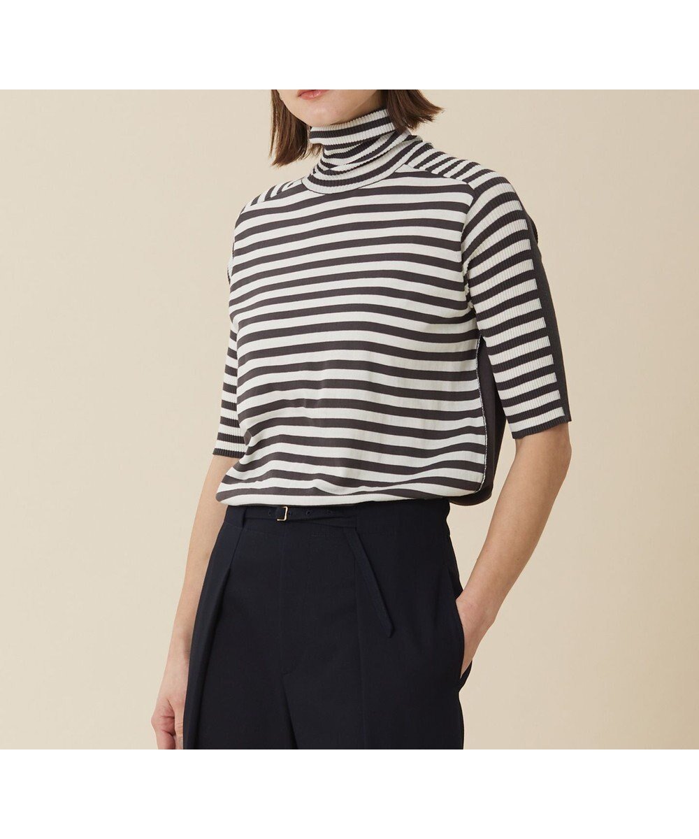 【ベイジ,/BEIGE,】のJULIE / 半袖ニット インテリア・キッズ・メンズ・レディースファッション・服の通販 founy(ファニー) 　ファッション　Fashion　レディースファッション　Fashion for Women　トップス・カットソー　Cut & Sew Tops　ニット　Knit Tops & Sweaters　おすすめ　Recommended / Our Picks　アンサンブル　Ensemble Set　インナー　Innerwear　カーディガン　Cardigan, Knitwear　シルク　Silk, 100% Silk　ジャケット　Jacket, Outerwear　スリット　Slit, Slit Detail　セーター　Sweater, Knitwear　タートル　Turtleneck, Turtle Collar　タートルネック　Turtleneck, High Neck　ロング　Long, Long-Length　ビジネス 仕事 通勤　Business / Work / Commuting　半袖　Short Sleeve, Half Sleeve　夏　Summer　S/S・春夏　SS, Spring/Summer, Warm Season　A/W・秋冬　Autumn/Winter　Gray × Off Border|ID: prp329100004602899 ipo3291000000032733364