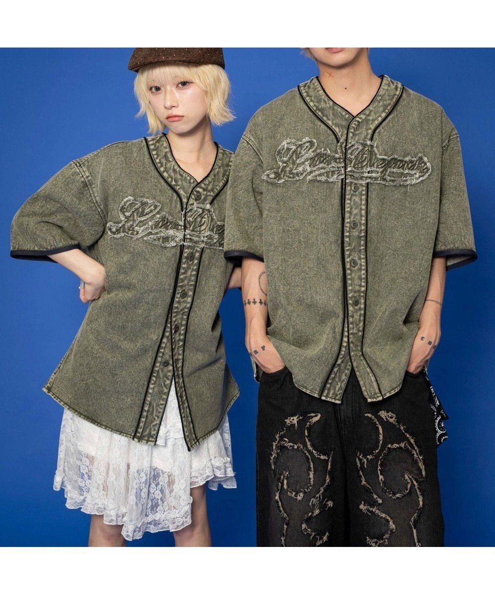 【ウィゴー/WEGO】の【ユニセックス着用ITEM】ベースボールデニムグラフィックシャツ(SS) インテリア・キッズ・メンズ・レディースファッション・服の通販 founy(ファニー) 　ファッション　Fashion　レディースファッション　Fashion for Women　トップス・カットソー　Cut & Sew Tops　シャツ・ブラウス・オフィスカジュアル　Elegant Blouses & Button-Ups　ヴィンテージ　Vintage Style　春　Spring　カーゴパンツ　Cargo Pants, Utility Pants　グラフィック　Graphic, Graphic Design　スポーツ　Sports, Activewear　スマホ　Smartphone, Mobile Device　ダメージ　Distressed, Destroyed　デニム　Denim, Jeans Material　トレンド　Trend, Trending Now　ハーフ　Half, Half-Length　フロント　Front, Front Design　半袖　Short Sleeve, Half Sleeve　レース　Lace, Lace Fabric　S/S・春夏　SS, Spring/Summer, Warm Season　新作・新入荷　New Arrivals / New In　おすすめ　Recommended / Our Picks　夏　Summer　カーキ|ID: prp329100004603028 ipo3291000000032735109