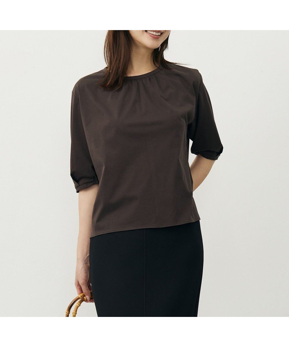 【ジェイ プレス/J.PRESS】の【洗える】ブラウスライクジャージー カットソー インテリア・キッズ・メンズ・レディースファッション・服の通販 founy(ファニー) ファッション Fashion レディースファッション Fashion for Women トップス・カットソー Cut & Sew Tops シャツ・ブラウス・オフィスカジュアル Elegant Blouses & Button-Ups ロングTシャツ・Tシャツ Longline T-Shirts & Tees カットソー・ベーシックTシャツ Cut-and-Sewn Tops / Stretch Tees & Basics カットソー Cut and Sewn Top ギャザー Gathered, Ruffled フィット Fit, Slim Fit 夏 Summer 春 Spring S/S・春夏 SS, Spring/Summer, Warm Season 洗える Machine Washable ブラウン系|ID: prp329100004603077 ipo3291000000034230656