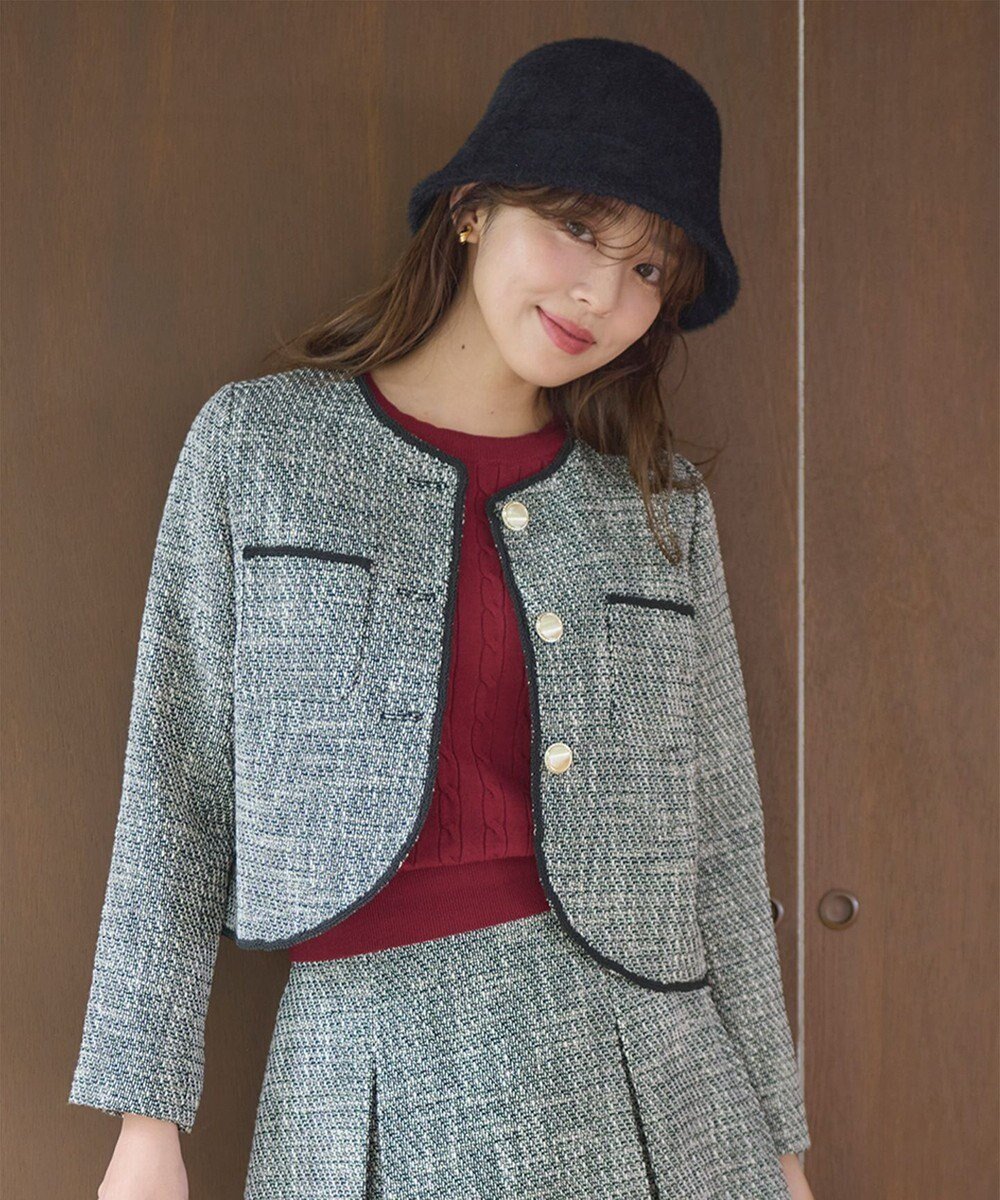 【フェルゥ/Feroux】の【セットアップ対応】ツイード ジャケット インテリア・キッズ・メンズ・レディースファッション・服の通販 founy(ファニー) 　ファッション　Fashion　レディースファッション　Fashion for Women　アウター　Coat / Outerwear Collection　レディースジャケット・軽アウター　Jackets　ノーカラージャケット / シンプル上品コーデ　Collarless Jackets　インナー　Innerwear　ジャケット　Jacket, Outerwear　セットアップ　Set-Up, Coordinated Outfit　ツイード　Twill, Twill Weave　デニム　Denim, Jeans Material　トレンド　Trend, Trending Now　ハイネック　High Neck, Mock Neck　フロント　Front, Front Design　ミニスカート　Mini Skirt, Short Skirt　秋　Autumn　A/W・秋冬　Autumn/Winter　ビジネス 仕事 通勤　Business / Work / Commuting　ブラック系2|ID: prp329100004603561 ipo3291000000032746843