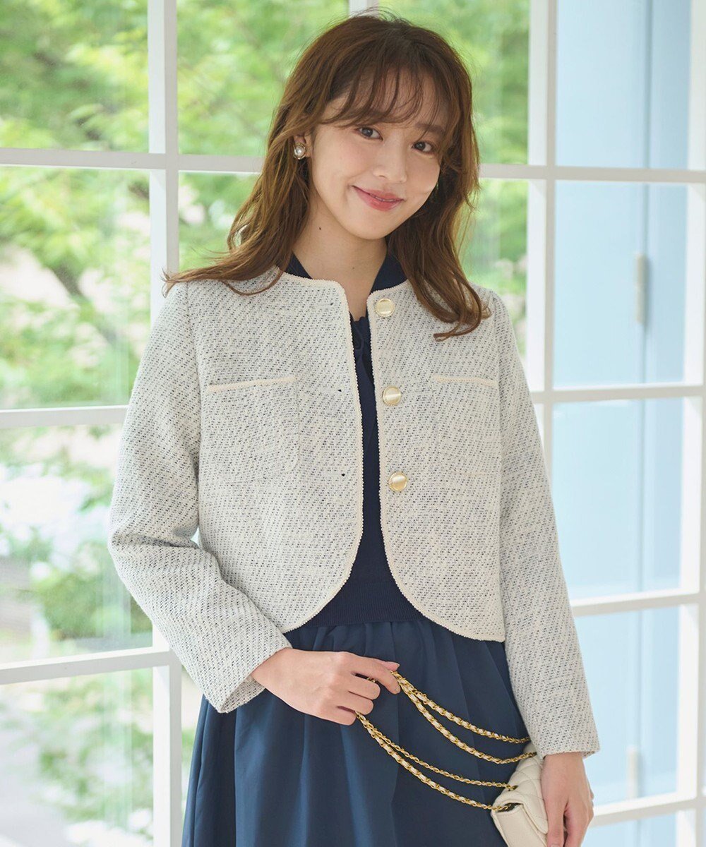 【フェルゥ/Feroux】の【セットアップ対応】ツイード ジャケット インテリア・キッズ・メンズ・レディースファッション・服の通販 founy(ファニー) 　ファッション　Fashion　レディースファッション　Fashion for Women　アウター　Coat / Outerwear Collection　レディースジャケット・軽アウター　Jackets　ノーカラージャケット / シンプル上品コーデ　Collarless Jackets　インナー　Innerwear　ジャケット　Jacket, Outerwear　セットアップ　Set-Up, Coordinated Outfit　ツイード　Twill, Twill Weave　デニム　Denim, Jeans Material　トレンド　Trend, Trending Now　ハイネック　High Neck, Mock Neck　フロント　Front, Front Design　ミニスカート　Mini Skirt, Short Skirt　秋　Autumn　A/W・秋冬　Autumn/Winter　ビジネス 仕事 通勤　Business / Work / Commuting　ホワイト系|ID: prp329100004603561 ipo3291000000035913794
