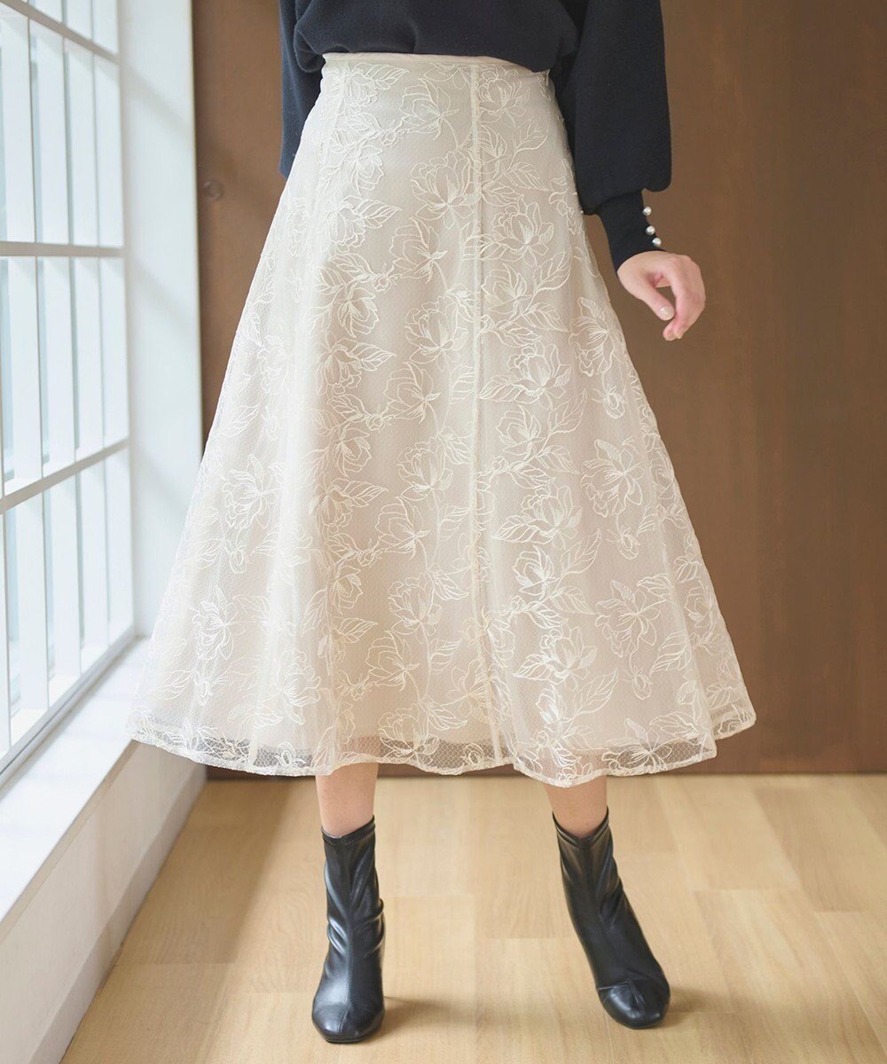 【フェルゥ/Feroux】のフレアレース スカート インテリア・キッズ・メンズ・レディースファッション・服の通販 founy(ファニー) 　ファッション　Fashion　レディースファッション　Fashion for Women　スカート　Skirts　おすすめ　Recommended / Our Picks　シューズ　Shoes, Footwear　シンプル　Simple, Minimal　チュール　Tulip, Tulip Motif　フレア　Flare, Flared　レース　Lace, Lace Fabric　A/W・秋冬　Autumn/Winter　ベージュ系|ID: prp329100004603567 ipo3291000000032746919