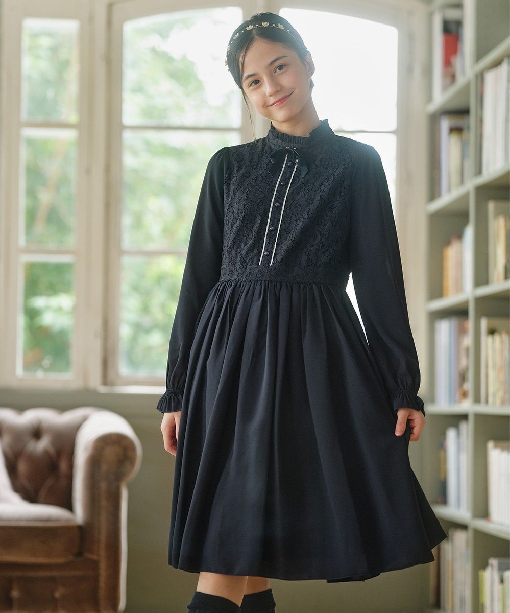 【組曲 / KIDS/KUMIKYOKU】の【150-170㎝】レースシフォン ワンピース インテリア・キッズ・メンズ・レディースファッション・服の通販 founy(ファニー) 　ファッション　Fashion　キッズファッション　Fashion for Kids　ワンピース　Dresses　ギャザー　Gathered, Ruffled　コレクション　Collection, Seasonal Line　シフォン　Chiffon, Lightweight Fabric　ジャケット　Jacket, Outerwear　ジョーゼット　Georgette, Semi-Sheer Fabric　スタンド　Stand Collar, Upright Stand　セレモニー　Ceremony　ドッキング　Docking, Mixed Material　ブローチ　Brooch, Pin Brooch　ラウンド　Round, Round Neck　リボン　Ribbon, Bow　レース　Lace, Lace Fabric　エレガント 上品　Elegant　切替　Switching, Contrast Panel　夏　Summer　春　Spring　S/S・春夏　SS, Spring/Summer, Warm Season　ネイビー系|ID: prp329100004604162 ipo3291000000034187941