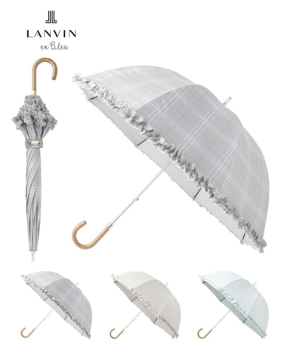 【ムーンバット/MOONBAT】のランバン オン ブルー 晴雨兼用日傘 長傘 ドビー×フリル 遮光 遮熱 UV インテリア・キッズ・メンズ・レディースファッション・服の通販 founy(ファニー) ファッション Fashion レディースファッション Fashion for Women レイングッズ・傘・晴雨兼用傘 Umbrellas & Rain Gear フリル Frill, Ruffle ミックス Mix, Mixed Style 傘 Umbrella, Parasol 日傘 Parasol, UV Umbrella グレー(グレンチェック)|ID: prp329100004604941 ipo3291000000034629669
