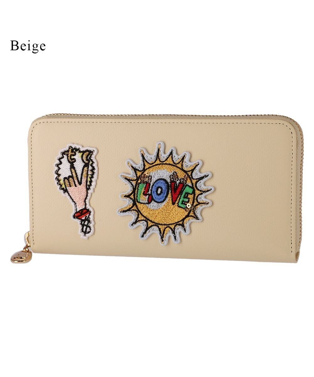 【ツモリチサト キャリー/tsumori chisato CARRY】のラブワッペン ラウンドファスナー長財布 インテリア・キッズ・メンズ・レディースファッション・服の通販 founy(ファニー) 　ファッション　Fashion　レディースファッション　Fashion for Women　ミニ財布・二つ折り財布　Wallets & Card Cases　カラフル　Colorful Design　コンパクト　Compact, Small Size　ドット　Polka Dot, Dot Pattern　ネコ　Cat, Feline Motif　ボックス　Boxy, Box Shape　ポケット　Pocket, Pocket Detail　ラウンド　Round, Round Neck　財布　Wallet, Purse　ベージュ|ID: prp329100004605483 ipo3291000000033213466