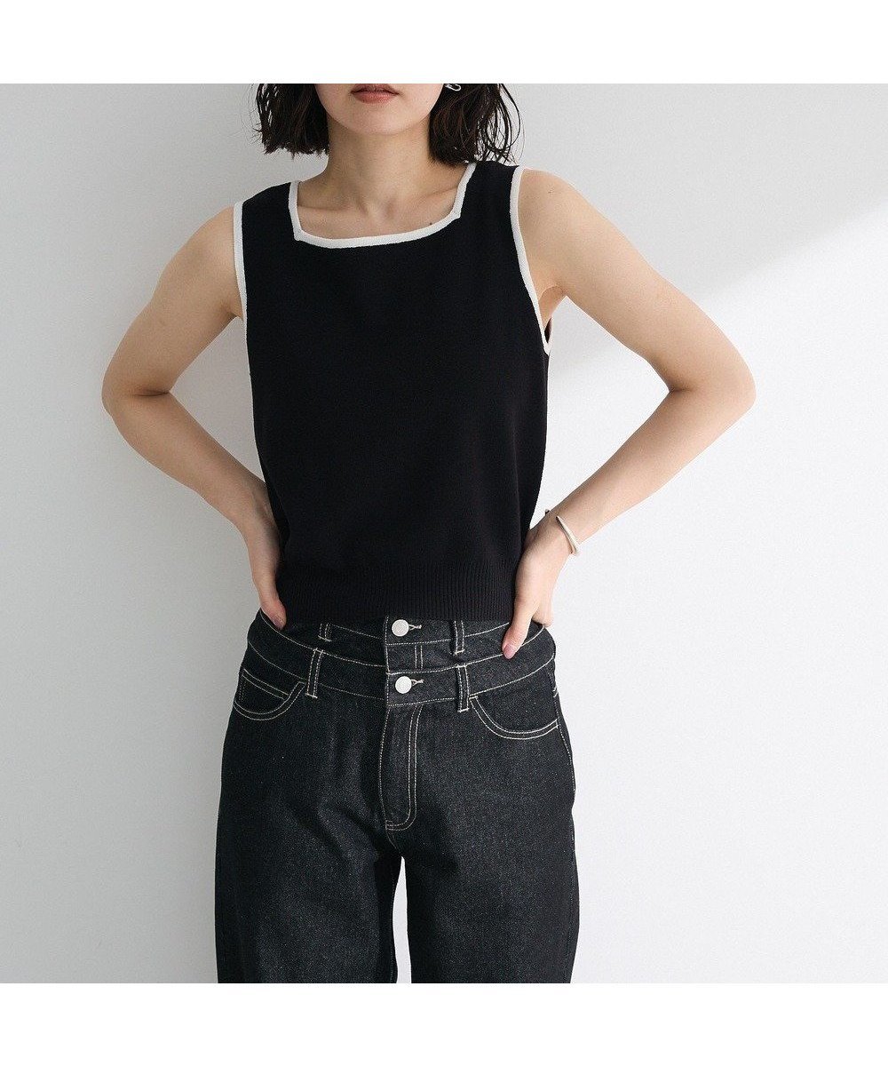 【グリーンパークス/Green Parks】の・ELENCARE DUE バイカラーニットタンク インテリア・キッズ・メンズ・レディースファッション・服の通販 founy(ファニー) 　ファッション　Fashion　レディースファッション　Fashion for Women　トップス・カットソー　Cut & Sew Tops　ニット　Knit Tops & Sweaters　インナー　Innerwear　カーディガン　Cardigan, Knitwear　スクエア　Square, Square Shape　タンク　Tank Top, Sleeveless Top　ポケット　Pocket, Pocket Detail　夏　Summer　春　Spring　S/S・春夏　SS, Spring/Summer, Warm Season　Black|ID: prp329100004606841 ipo3291000000033067633