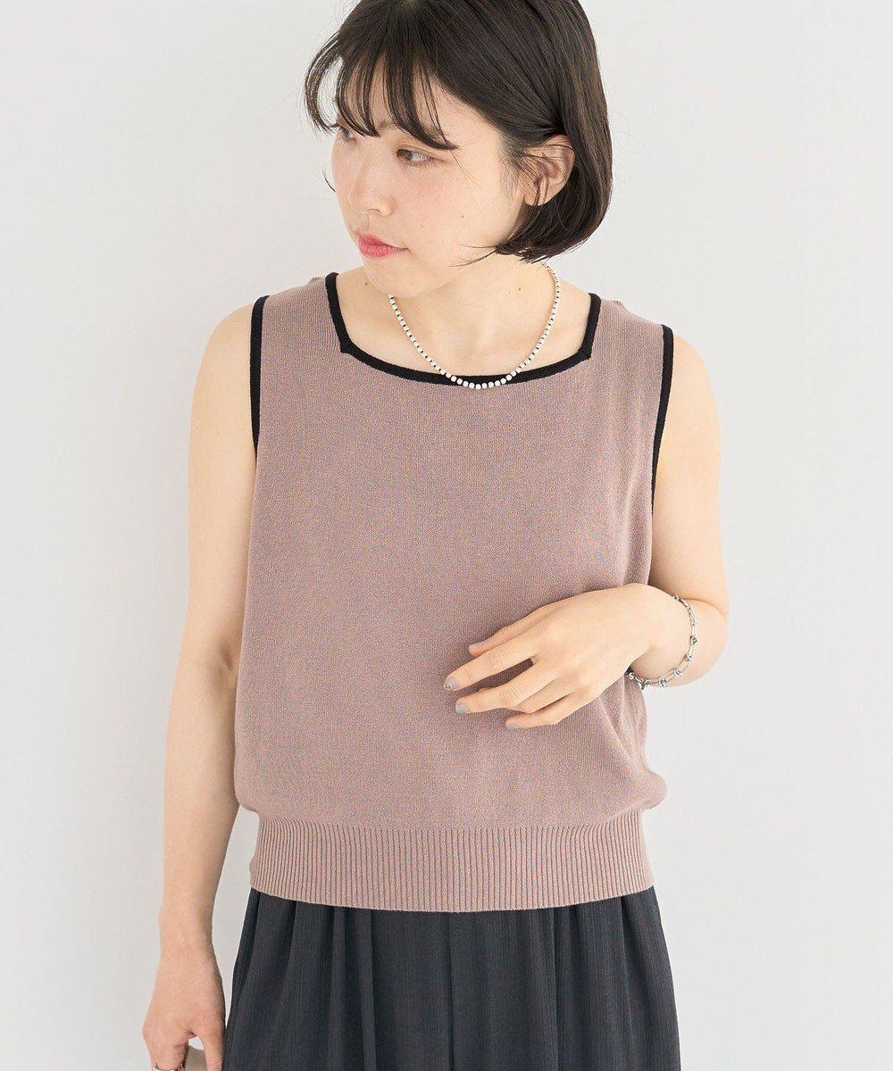 【グリーンパークス/Green Parks】の・ELENCARE DUE バイカラーニットタンク インテリア・キッズ・メンズ・レディースファッション・服の通販 founy(ファニー) 　ファッション　Fashion　レディースファッション　Fashion for Women　トップス・カットソー　Cut & Sew Tops　ニット　Knit Tops & Sweaters　インナー　Innerwear　カーディガン　Cardigan, Knitwear　スクエア　Square, Square Shape　タンク　Tank Top, Sleeveless Top　ポケット　Pocket, Pocket Detail　夏　Summer　春　Spring　S/S・春夏　SS, Spring/Summer, Warm Season　Dark Beige|ID: prp329100004606841 ipo3291000000033067636