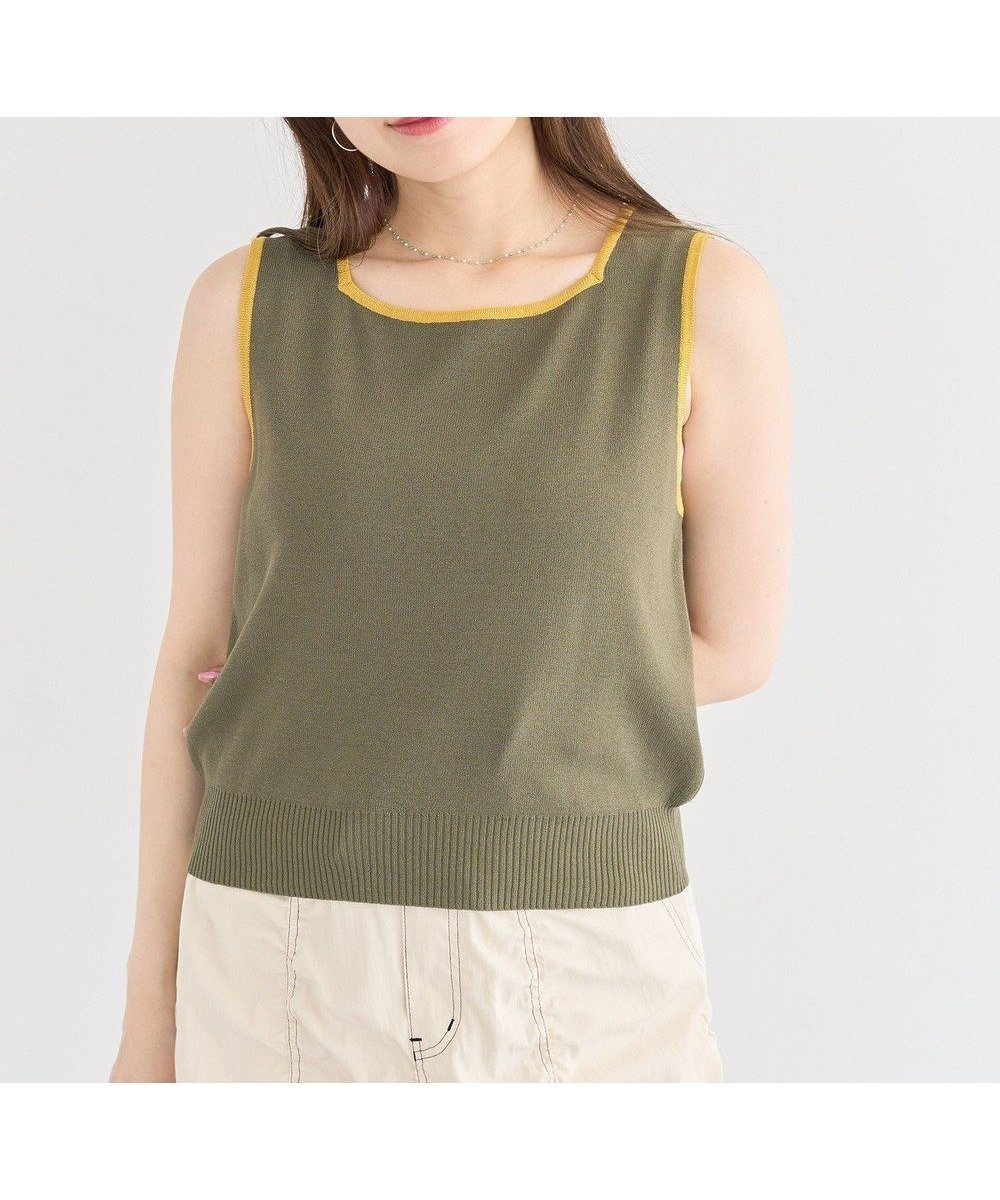 【グリーンパークス/Green Parks】の・ELENCARE DUE バイカラーニットタンク インテリア・キッズ・メンズ・レディースファッション・服の通販 founy(ファニー) 　ファッション　Fashion　レディースファッション　Fashion for Women　トップス・カットソー　Cut & Sew Tops　ニット　Knit Tops & Sweaters　インナー　Innerwear　カーディガン　Cardigan, Knitwear　スクエア　Square, Square Shape　タンク　Tank Top, Sleeveless Top　ポケット　Pocket, Pocket Detail　夏　Summer　春　Spring　S/S・春夏　SS, Spring/Summer, Warm Season　Khaki|ID: prp329100004606841 ipo3291000000033067638