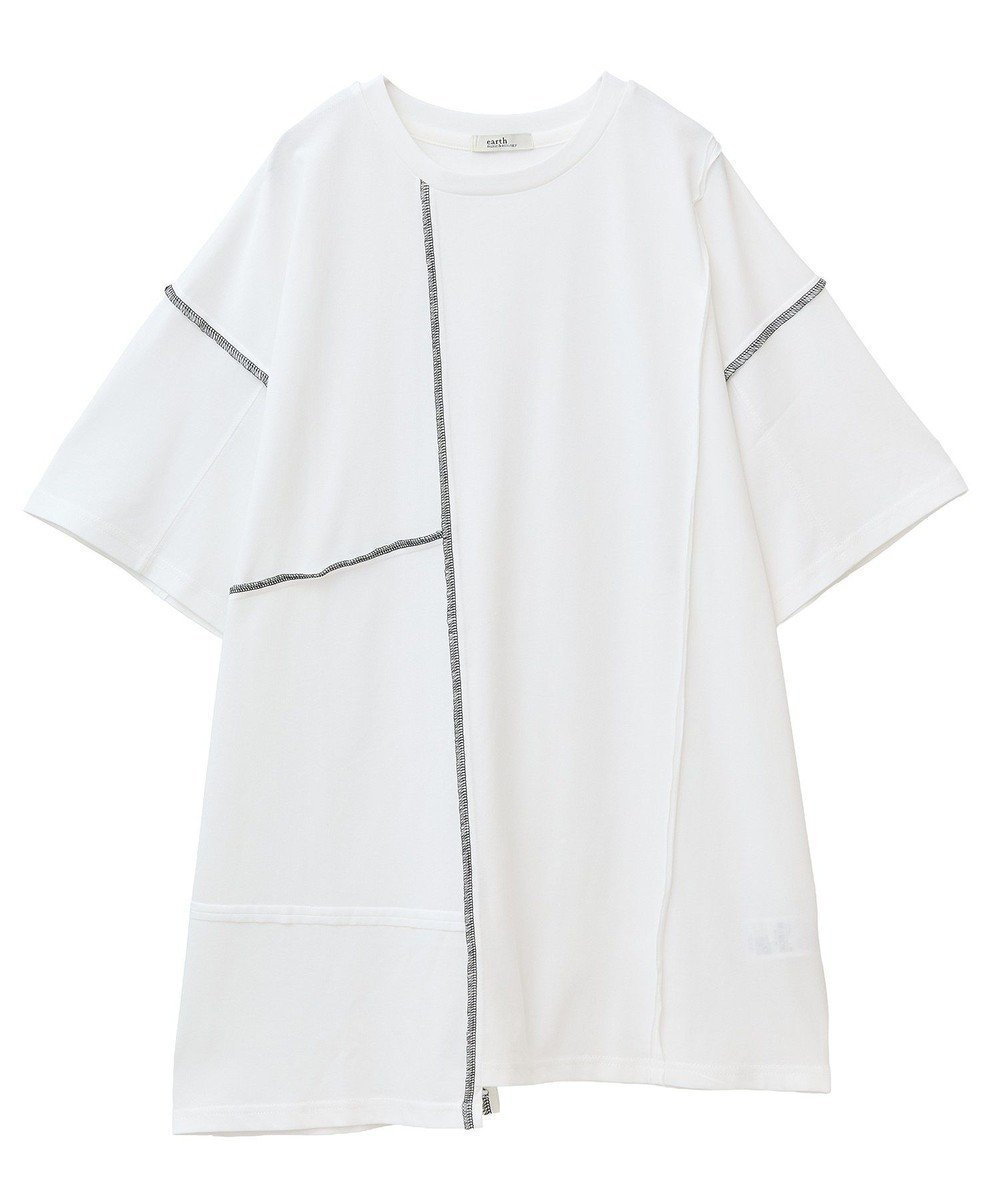 【アースミュージックアンドエコロジー/earth music&ecology】のステッチデザインルーズTee インテリア・キッズ・メンズ・レディースファッション・服の通販 founy(ファニー) 　ファッション　Fashion　レディースファッション　Fashion for Women　トップス・カットソー　Cut & Sew Tops　シャツ・ブラウス・オフィスカジュアル　Elegant Blouses & Button-Ups　ロングTシャツ・Tシャツ　Longline T-Shirts & Tees　カットソー・ベーシックTシャツ　Cut-and-Sewn Tops / Stretch Tees & Basics　おすすめ　Recommended / Our Picks　カットソー　Cut and Sewn Top　ボトム　Bottoms, Lower Wear　ポケット　Pocket, Pocket Detail　ルーズ　Loose, Oversized　夏　Summer　春　Spring　S/S・春夏　SS, Spring/Summer, Warm Season　Ivory|ID: prp329100004606903 ipo3291000000033648528