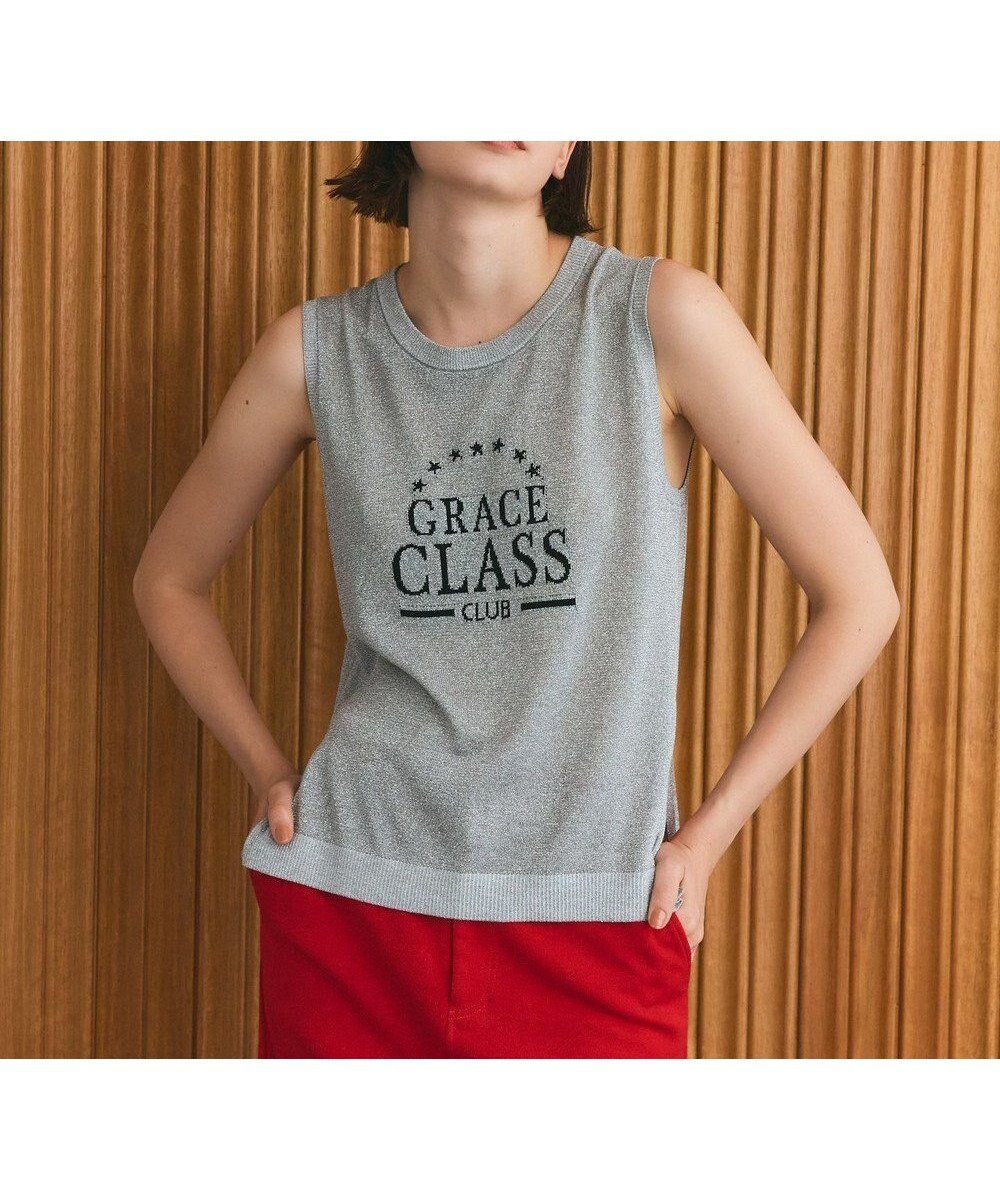 【グレース コンチネンタル/GRACE CONTINENTAL】のラメジャガードノースリーブ インテリア・キッズ・メンズ・レディースファッション・服の通販 founy(ファニー) 　ファッション　Fashion　レディースファッション　Fashion for Women　トップス・カットソー　Cut & Sew Tops　キャミソール&ノースリーブ　Camisoles & Sleeveless Tops　新作・新入荷　New Arrivals / New In　シャイニー　Shiny, Glossy Finish　モチーフ　Motif, Design Theme　ワンポイント　One Point, Statement Accent　エレガント 上品　Elegant　夏　Summer　春　Spring　S/S・春夏　SS, Spring/Summer, Warm Season　グレー|ID: prp329100004607006 ipo3291000000032883769