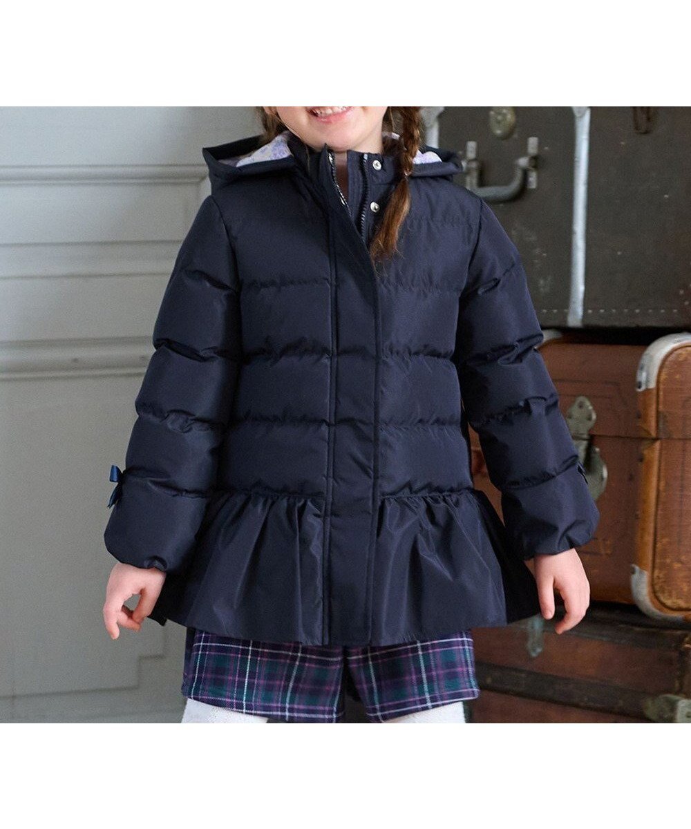 【エニファム/any FAM / KIDS】の【洗濯機OK】中綿リボンコート インテリア・キッズ・メンズ・レディースファッション・服の通販 founy(ファニー) 　ファッション　Fashion　キッズファッション　Fashion for Kids　アウター　Coat Outerwear /Kids　洗える　Machine Washable　ジャケット　Jacket, Outerwear　ダウン　Down, Puffer　フレア　Flare, Flared　ポケット　Pocket, Pocket Detail　無地　Plain, Solid Color　リボン　Ribbon, Bow　冬　Winter / This Winter　A/W・秋冬　Autumn/Winter　再入荷　Restock / Back in Stock　おすすめ　Recommended / Our Picks　ネイビー|ID: prp329100004609194 ipo3291000000032967648