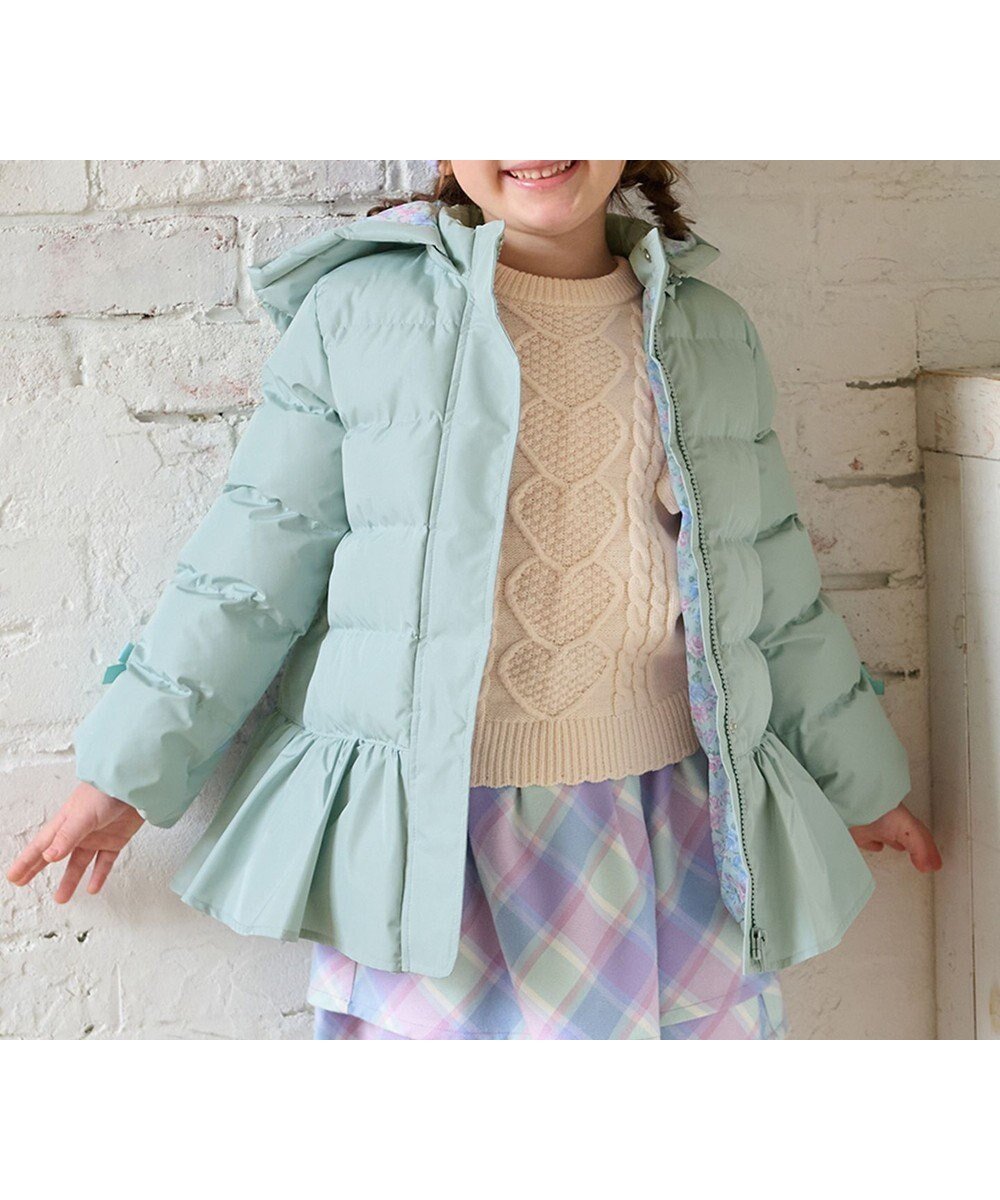 【エニファム/any FAM / KIDS】の【洗濯機OK】中綿リボンコート インテリア・キッズ・メンズ・レディースファッション・服の通販 founy(ファニー) 　ファッション　Fashion　キッズファッション　Fashion for Kids　アウター　Coat Outerwear /Kids　洗える　Machine Washable　ジャケット　Jacket, Outerwear　ダウン　Down, Puffer　フレア　Flare, Flared　ポケット　Pocket, Pocket Detail　無地　Plain, Solid Color　リボン　Ribbon, Bow　冬　Winter / This Winter　A/W・秋冬　Autumn/Winter　再入荷　Restock / Back in Stock　おすすめ　Recommended / Our Picks　ミント|ID: prp329100004609194 ipo3291000000032967649