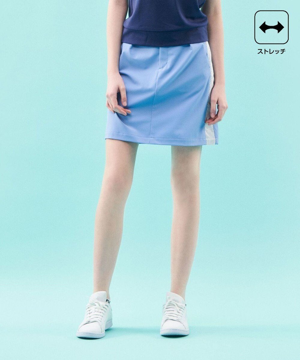 【23区 ゴルフ/NIJYUSANKU GOLF】の【WOMEN】【ストレッチ】バックドビー×メッシュロゴスカート インテリア・キッズ・メンズ・レディースファッション・服の通販 founy(ファニー) 　ファッション　Fashion　レディースファッション　Fashion for Women　スカート　Skirts　バッグ　Bags　ストレッチ　Stretch, Stretchy Fabric　フロント　Front, Front Design　ベーシック　Basic, Essential　メッシュ　Mesh, Net Fabric　台形　A-Line, Trapezoid Shape　夏　Summer　春　Spring　S/S・春夏　SS, Spring/Summer, Warm Season　サックスブルー系|ID: prp329100004609227 ipo3291000000033403529
