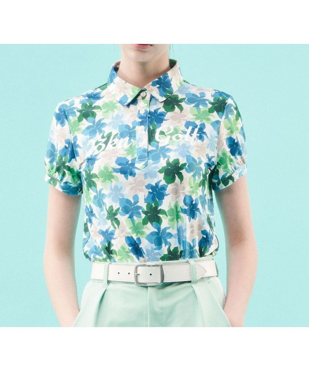 【23区 ゴルフ/NIJYUSANKU GOLF】の【WOMEN】【UVカット】草花柄プリントポロシャツ インテリア・キッズ・メンズ・レディースファッション・服の通販 founy(ファニー) 　ファッション　Fashion　レディースファッション　Fashion for Women　トップス・カットソー　Cut & Sew Tops　シャツ・ブラウス・オフィスカジュアル　Elegant Blouses & Button-Ups　ポロシャツ・きれいめカジュアル　Smart-Casual Polo Tops　花柄・フラワープリント・モチーフ　Floral Prints & Motifs / Flower Pattern Tops　おすすめ　Recommended / Our Picks　カラフル　Colorful Design　ゴルフ　Golf　スタイリッシュ　Stylish, Fashionable　ストレッチ　Stretch, Stretchy Fabric　パール　Pearl, Pearl Accent　プリント　Print, Printed Pattern　ポロシャツ　Polo Shirt, Collared Tee　メッシュ　Mesh, Net Fabric　モチーフ　Motif, Design Theme　ラウンド　Round, Round Neck　リゾート　Resort, Vacation Style　夏　Summer　旅行　Travel　春　Spring　S/S・春夏　SS, Spring/Summer, Warm Season　軽量　Lightweight, Ultra Light　パイングリーン系5|ID: prp329100004609233 ipo3291000000034664540