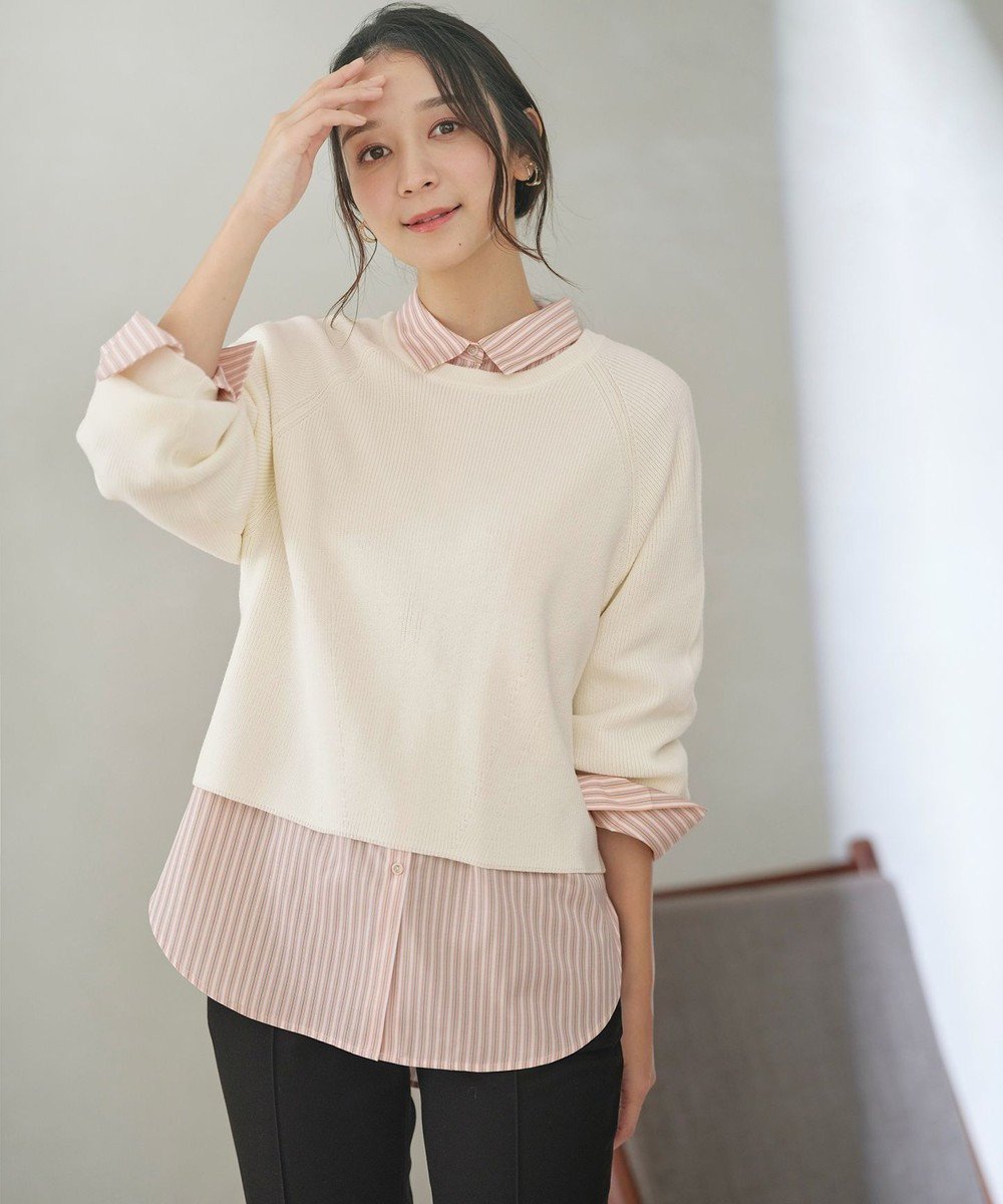 【エニィ スィス/any SiS】の【BAILA12月号掲載・貴島明日香さんコラボ】ニットレイヤード シャツ ツインセット インテリア・キッズ・メンズ・レディースファッション・服の通販 founy(ファニー) 　雑誌掲載アイテム　Magazine Picks & Fashion Features　ファッション雑誌　Fashion Magazines　バイラ　BAILA　ファッション　Fashion　レディースファッション　Fashion for Women　トップス・カットソー　Cut & Sew Tops　ニット　Knit Tops & Sweaters　シャツ・ブラウス・オフィスカジュアル　Elegant Blouses & Button-Ups　カフス　Cuff Design　コラボ　Collaboration, Collab　12月号　December Issue　ストライプ　Stripe, Striped Pattern　ストレッチ　Stretch, Stretchy Fabric　セーター　Sweater, Knitwear　雑誌　Magazine, Fashion Magazine　ベーシック　Basic, Essential　無地　Plain, Solid Color　ラウンド　Round, Round Neck　A/W・秋冬　Autumn/Winter　おすすめ　Recommended / Our Picks　アイボリー×オレンジストライプ|ID: prp329100004609250 ipo3291000000034221198