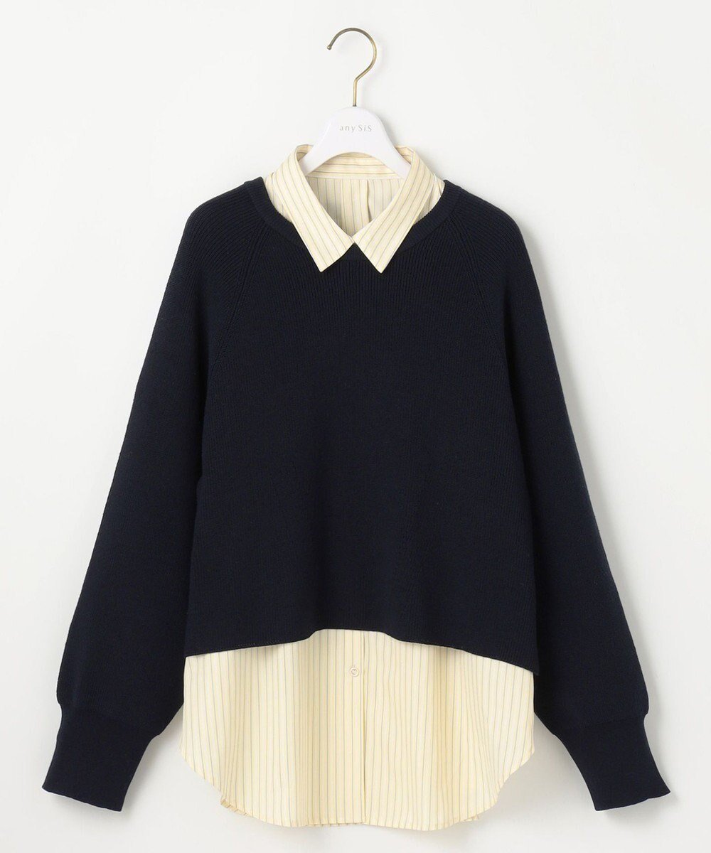 【エニィ スィス/any SiS】の【BAILA12月号掲載・貴島明日香さんコラボ】ニットレイヤード シャツ ツインセット 人気、トレンドファッション・服の通販 founy(ファニー) 　雑誌掲載アイテム　Magazine Picks & Fashion Features　ファッション雑誌　Fashion Magazines　バイラ　BAILA　ファッション　Fashion　レディースファッション　Fashion for Women　トップス・カットソー　Cut & Sew Tops　ニット　Knit Tops & Sweaters　シャツ・ブラウス・オフィスカジュアル　Elegant Blouses & Button-Ups　カフス　Cuff Design　コラボ　Collaboration, Collab　12月号　December Issue　ストライプ　Stripe, Striped Pattern　ストレッチ　Stretch, Stretchy Fabric　セーター　Sweater, Knitwear　雑誌　Magazine, Fashion Magazine　ベーシック　Basic, Essential　無地　Plain, Solid Color　ラウンド　Round, Round Neck　A/W・秋冬　Autumn/Winter　おすすめ　Recommended / Our Picks　 other-1|ID: prp329100004609250 ipo3291000000036062524