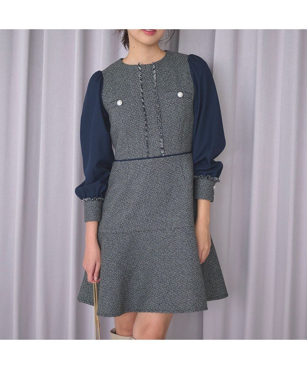 【フェルゥ/Feroux】の【洗える】ツイードコンビミディ ワンピース インテリア・キッズ・メンズ・レディースファッション・服の通販 founy(ファニー) ファッション Fashion レディースファッション Fashion for Women ワンピース Dresses おすすめ Recommended / Our Picks クラシック Classic, Timeless Style ジョーゼット Georgette, Semi-Sheer Fabric ツイード Twill, Twill Weave フレア Flare, Flared ミックス Mix, Mixed Style モノトーン Monotone, Black and White ロング Long, Long-Length エレガント 上品 Elegant 冬 Winter / This Winter 洗える Machine Washable A/W・秋冬 Autumn/Winter ネイビー系|ID: prp329100004609255 ipo3291000000034355277