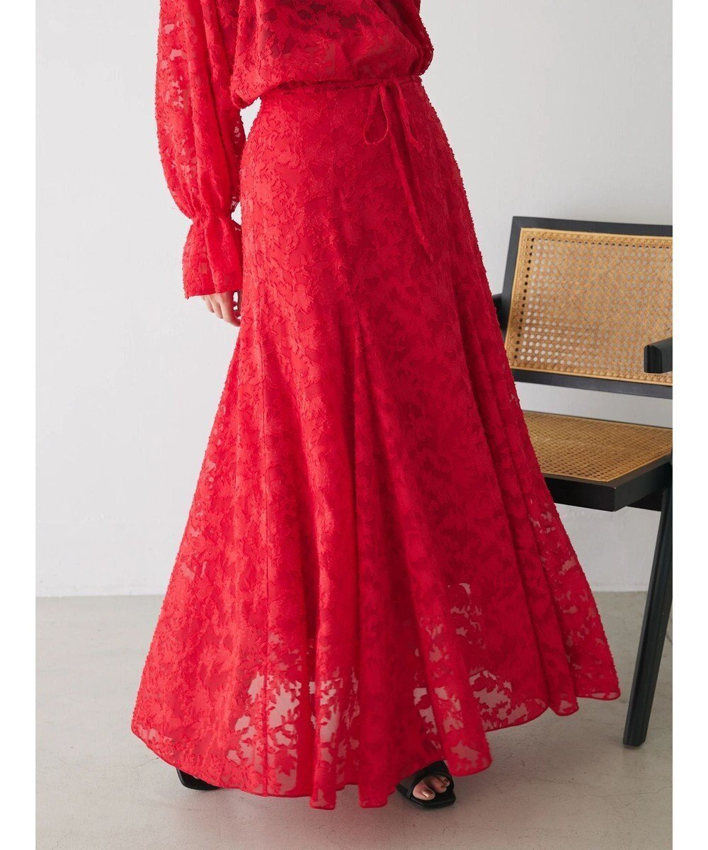 【グリーンパークス/Green Parks】のシアージャガード花柄ボリュームスカート インテリア・キッズ・メンズ・レディースファッション・服の通販 founy(ファニー) 　ファッション　Fashion　レディースファッション　Fashion for Women　スカート　Skirts　おすすめ　Recommended / Our Picks　セットアップ　Set-Up, Coordinated Outfit　フェミニン　Feminine, Girly　フレア　Flare, Flared　ポケット　Pocket, Pocket Detail　リボン　Ribbon, Bow　切替　Switching, Contrast Panel　夏　Summer　春　Spring　S/S・春夏　SS, Spring/Summer, Warm Season　Red|ID: prp329100004609443 ipo3291000000034249265