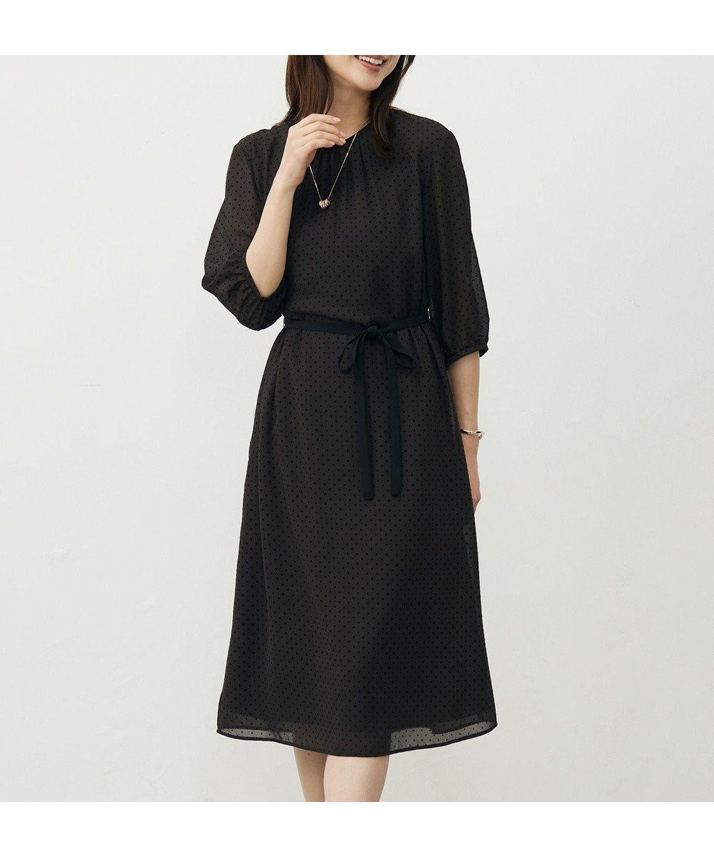【ジェイ プレス/J.PRESS】の【洗える】ドットフロッキープリント ワンピース 人気、トレンドファッション・服の通販 founy(ファニー) 　ファッション　Fashion　レディースファッション　Fashion for Women　ワンピース　Dresses　アクセサリー　Fashion Accessories　エレガント 上品　Elegant　春　Spring　洗える　Machine Washable　ギャザー　Gathered, Ruffled　シンプル　Simple, Minimal　ドット　Polka Dot, Dot Pattern　無地　Plain, Solid Color　リボン　Ribbon, Bow　S/S・春夏　SS, Spring/Summer, Warm Season　夏　Summer　 other-1|ID: prp329100004609689 ipo3291000000033689792