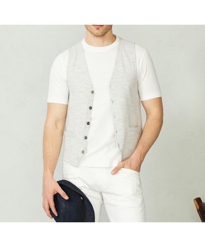 【ジョセフ アブード/JOSEPH ABBOUD / MEN】の【軽い/洗える】スラブギマボーダーニットベスト インテリア・キッズ・メンズ・レディースファッション・服の通販 founy(ファニー) https://founy.com/ ファッション Fashion メンズファッション Fashion for Men トップス・カットソー Cut & Sew Tops ニット・セーター / 定番トップス Knit Tops & Sweaters ベスト・ジレ Vests & Gilets アンサンブル Ensemble Set イタリア Italy 春 Spring 洗える Machine Washable カーディガン Cardigan, Knitwear コーティング Coating, Coated Finish 人気 Popular, Best Seller ベスト Vest, Waistcoat ボーダー Border, Stripe S/S・春夏 SS, Spring/Summer, Warm Season 夏 Summer |ID: prp329100004609971 ipo3291000000032977560