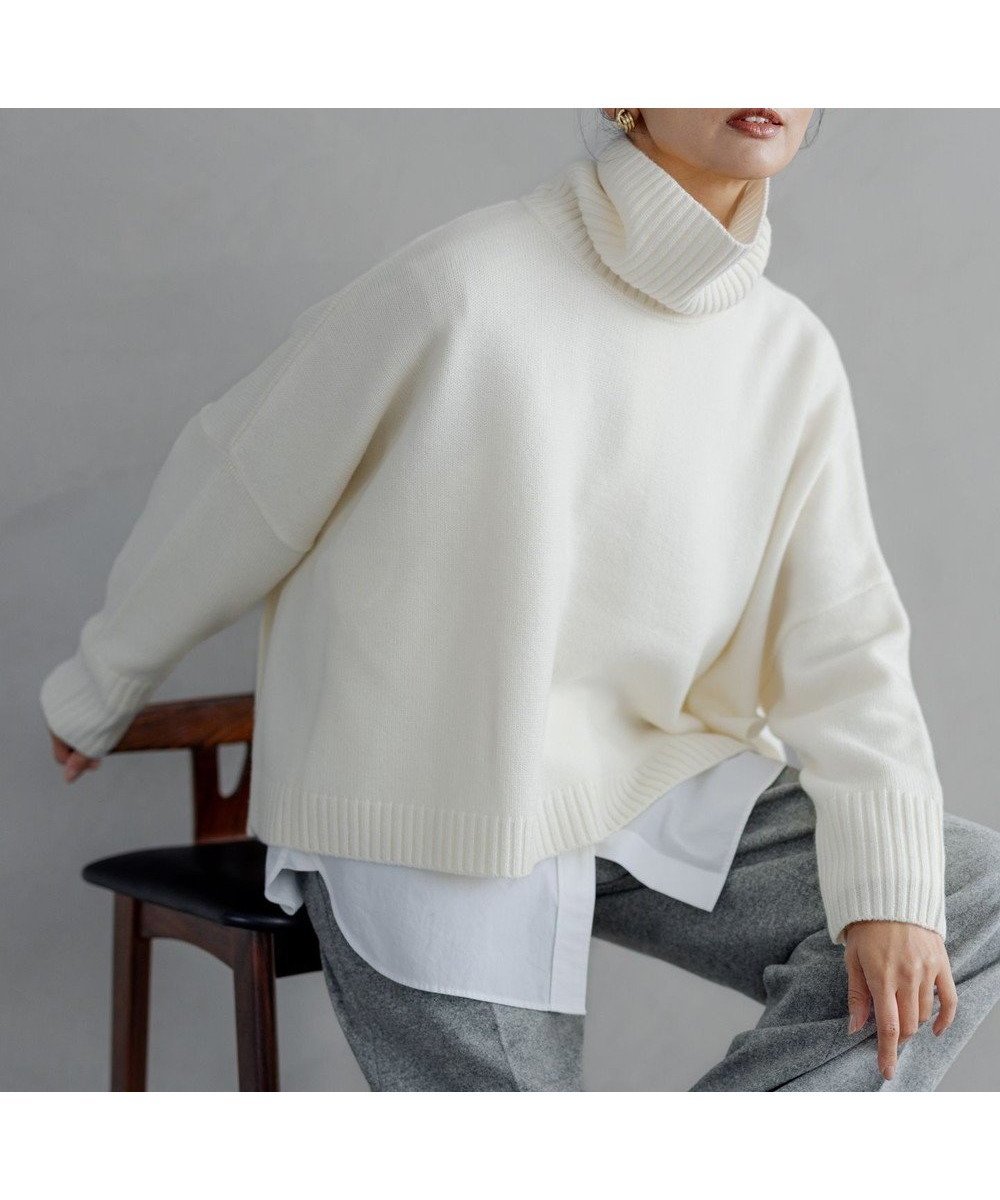 【23区/NIJYUSANKU】の【洗える】ウールカシミヤ ニットポンチョ インテリア・キッズ・メンズ・レディースファッション・服の通販 founy(ファニー) 　ファッション　Fashion　レディースファッション　Fashion for Women　アウター　Coat / Outerwear Collection　ポンチョ・ケープコート　Ponchos & Capes　トップス・カットソー　Cut & Sew Tops　ニット　Knit Tops & Sweaters　クロップド　Cropped, Short Length　スリット　Slit, Slit Detail　セーター　Sweater, Knitwear　バランス　Balance, Style Balance　パープル　Purple, Violet　ワイド　Wide, Wide Fit　洗える　Machine Washable　A/W・秋冬　Autumn/Winter　ホワイト系|ID: prp329100004610016 ipo3291000000033645017