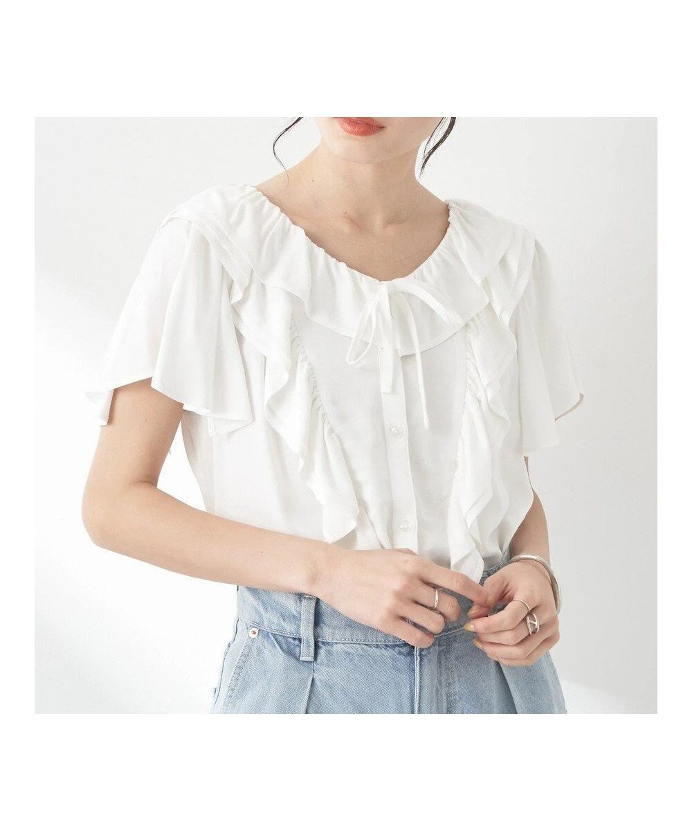 【アースミュージックアンドエコロジー/earth music&ecology】のラッフルボリュームブラウス インテリア・キッズ・メンズ・レディースファッション・服の通販 founy(ファニー) ファッション Fashion レディースファッション Fashion for Women トップス・カットソー Cut & Sew Tops シャツ・ブラウス・オフィスカジュアル Elegant Blouses & Button-Ups フロント Front, Front Design ポケット Pocket, Pocket Detail リボン Ribbon, Bow 夏 Summer 春 Spring S/S・春夏 SS, Spring/Summer, Warm Season Off White|ID: prp329100004610090 ipo3291000000034247215