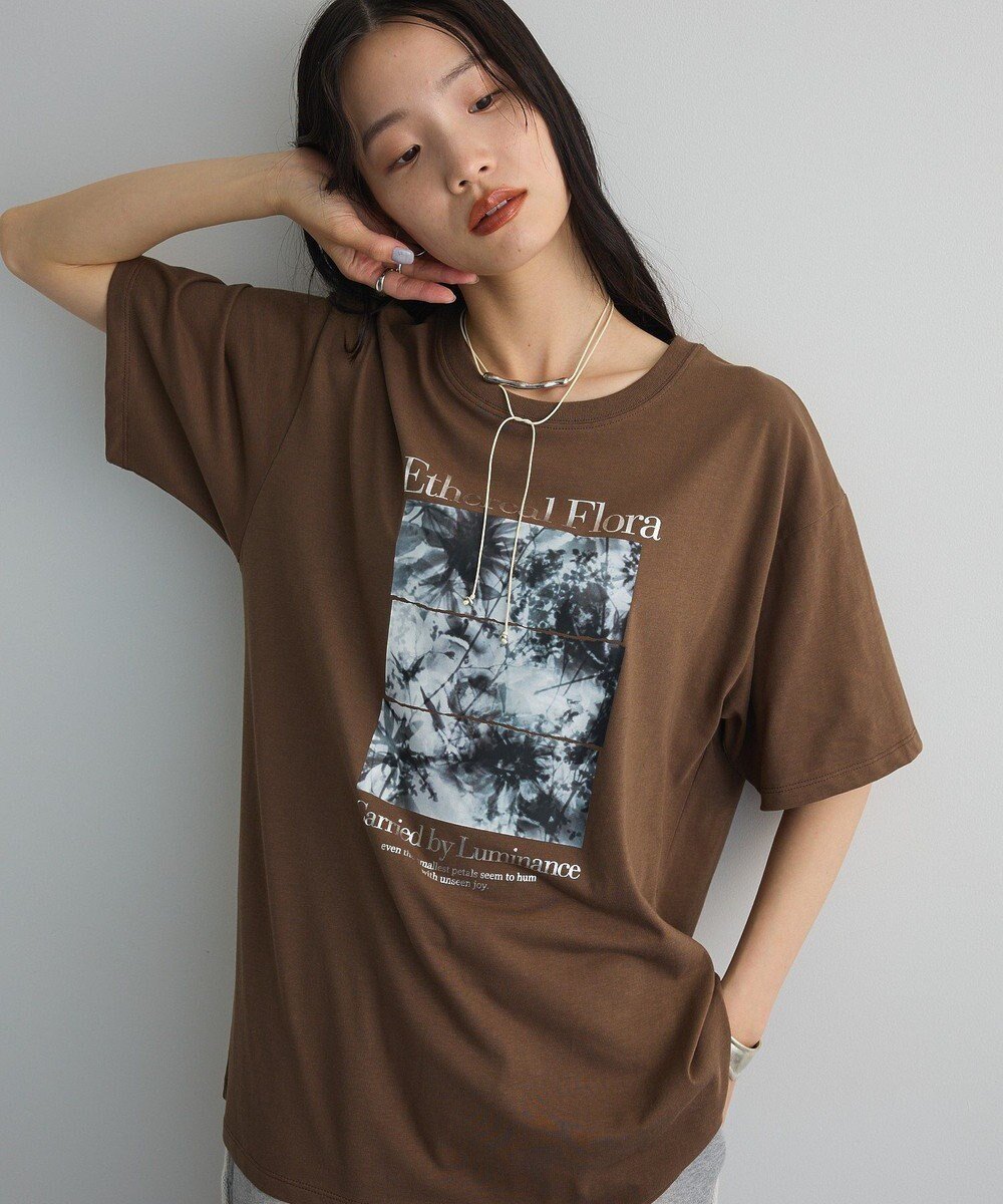 【グリーンパークス/Green Parks】のフォトグラフィック半袖Tシャツ インテリア・キッズ・メンズ・レディースファッション・服の通販 founy(ファニー) 　ファッション　Fashion　レディースファッション　Fashion for Women　トップス・カットソー　Cut & Sew Tops　シャツ・ブラウス・オフィスカジュアル　Elegant Blouses & Button-Ups　ロングTシャツ・Tシャツ　Longline T-Shirts & Tees　カットソー・ベーシックTシャツ　Cut-and-Sewn Tops / Stretch Tees & Basics　おすすめ　Recommended / Our Picks　カットソー　Cut and Sewn Top　グラフィック　Graphic, Graphic Design　スタイリッシュ　Stylish, Fashionable　プリント　Print, Printed Pattern　ポケット　Pocket, Pocket Detail　メタリック　Metallic, Shiny Finish　半袖　Short Sleeve, Half Sleeve　夏　Summer　春　Spring　S/S・春夏　SS, Spring/Summer, Warm Season　Brown|ID: prp329100004610137 ipo3291000000033066565