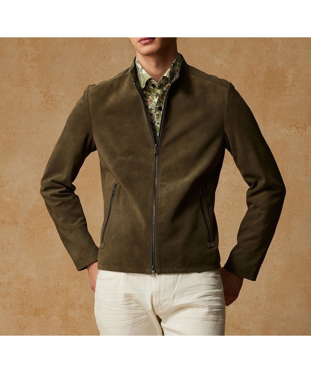 【ジョセフ アブード/JOSEPH ABBOUD / MEN】の【スプリングレザー/スウェード】ゴートスウェード シングルライダース ジャケット インテリア・キッズ・メンズ・レディースファッション・服の通販 founy(ファニー) 　ファッション　Fashion　メンズファッション　Fashion for Men　アウター　Men's Coats Outerwear　インド　Indian Textile　春　Spring　ジャケット　Jacket, Outerwear　スプリング　Spring, Spring Collection　ドット　Polka Dot, Dot Pattern　ライダースジャケット　Riders, Biker Jacket　S/S・春夏　SS, Spring/Summer, Warm Season　夏　Summer　カーキ系|ID: prp329100004610748 ipo3291000000032990317