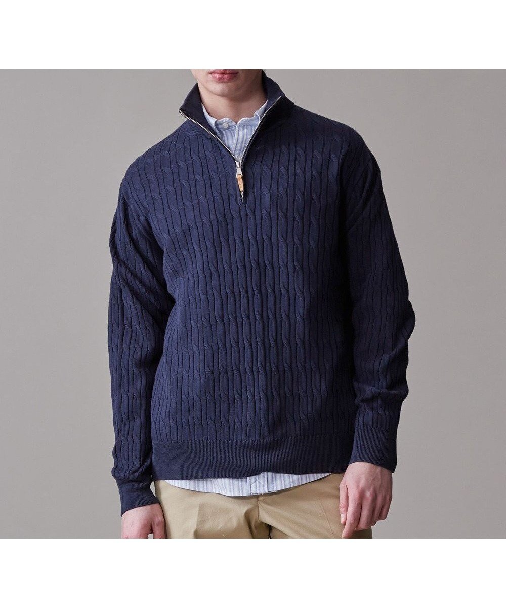 【ジェイ プレス/J.PRESS / MEN】のギマコットン ケーブルハーフジップ ニット インテリア・キッズ・メンズ・レディースファッション・服の通販 founy(ファニー) 　ファッション　Fashion　メンズファッション　Fashion for Men　トップス・カットソー　Cut & Sew Tops　ニット・セーター / 定番トップス　Knit Tops & Sweaters　コーティング　Coating, Coated Finish　シンプル　Simple, Minimal　セーター　Sweater, Knitwear　バランス　Balance, Style Balance　フィット　Fit, Slim Fit　レギュラー　Regular, Standard Fit　エレガント 上品　Elegant　夏　Summer　春　Spring　S/S・春夏　SS, Spring/Summer, Warm Season　ネイビー系|ID: prp329100004610763 ipo3291000000032990864