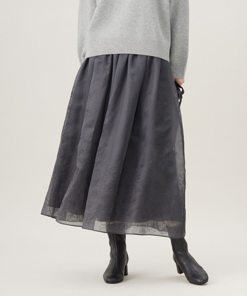 【自由区/JIYU-KU】の【洗える】シアーパネルエンブロイダリー スカート 人気、トレンドファッション・服の通販 founy(ファニー) 　ファッション　Fashion　レディースファッション　Fashion for Women　スカート　Skirts　エレガント 上品　Elegant　オーガンジー　Organza Fabric　ギャザー　Gathered, Ruffled　サテン　Satin, Glossy Fabric　冬　Winter / This Winter　洗える　Machine Washable　A/W・秋冬　Autumn/Winter　 other-1|ID: prp329100004610823 ipo3291000000033677270